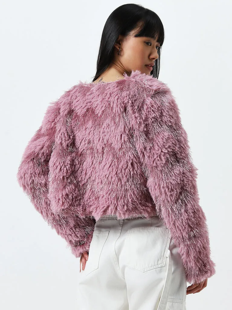 Nuon Pink Shimmer-Detailed Faux-Fur Jacket