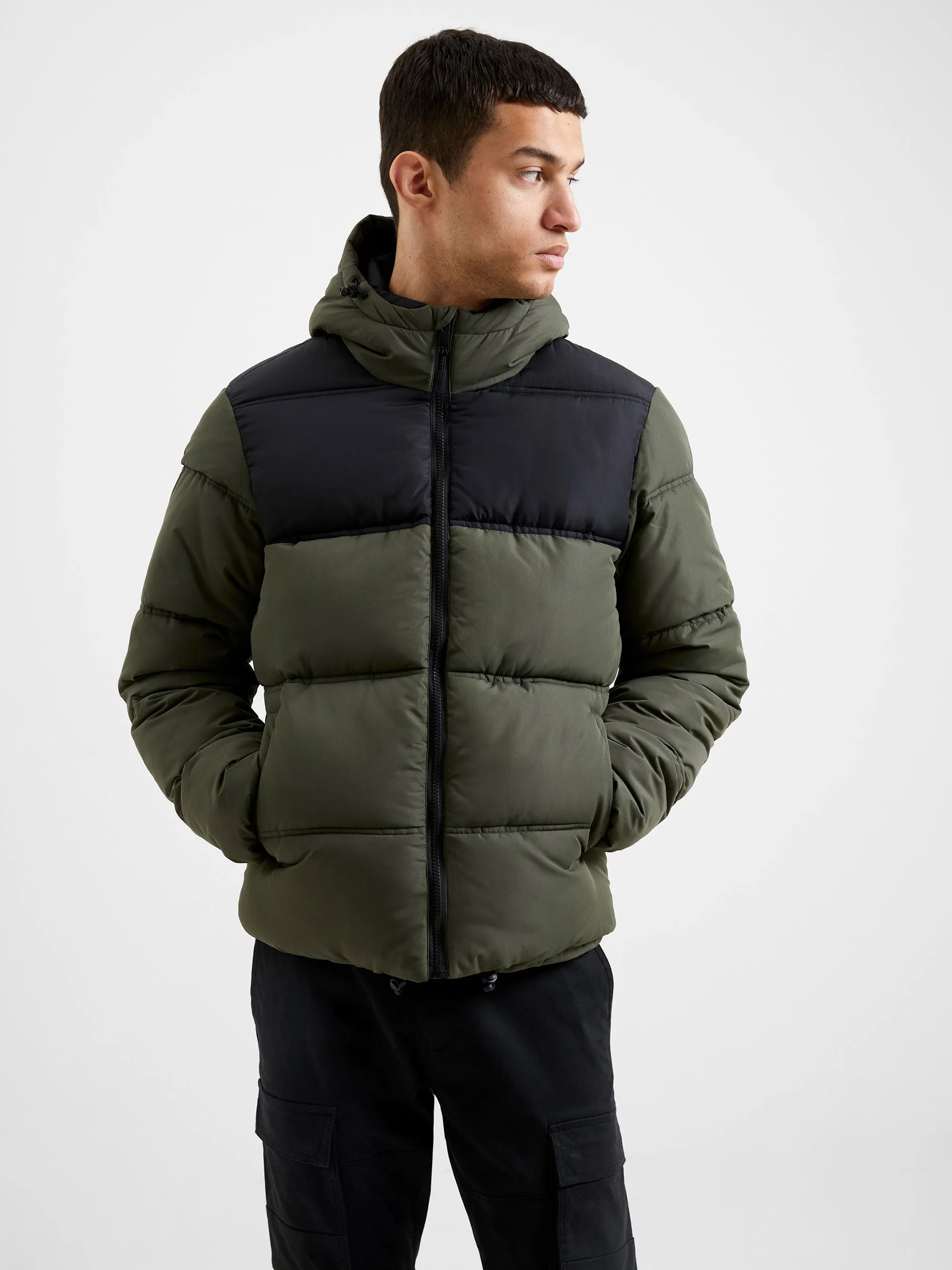 Padded Panel Hooded Mid Length Coat