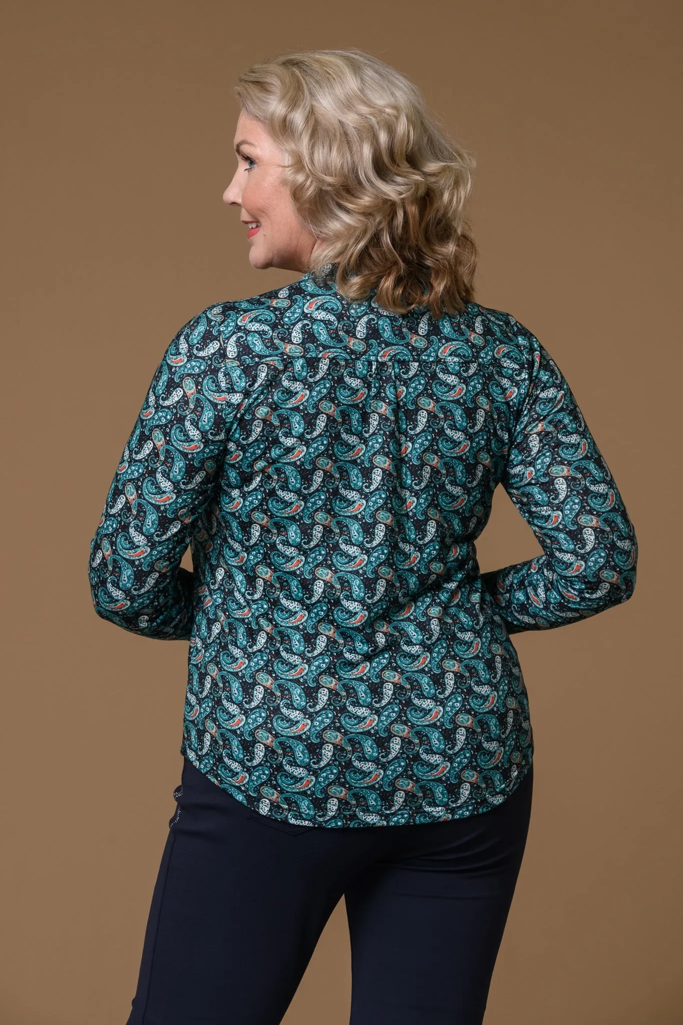 Paisley Print Nehru Collar Top- Blue