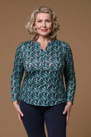 Paisley Print Nehru Collar Top- Blue