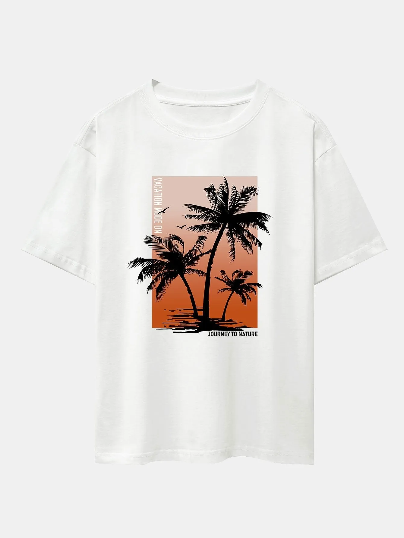 Palm Tree Orange Background Print Oversize T-Shirt & Swim Shorts