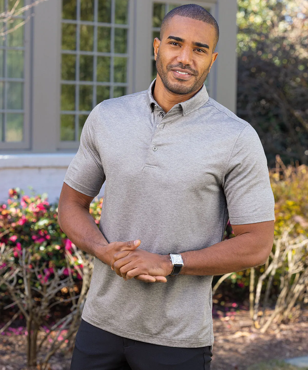 Performance Brushed-Back Stretch Jersey Short Sleeve Button-Down Polo