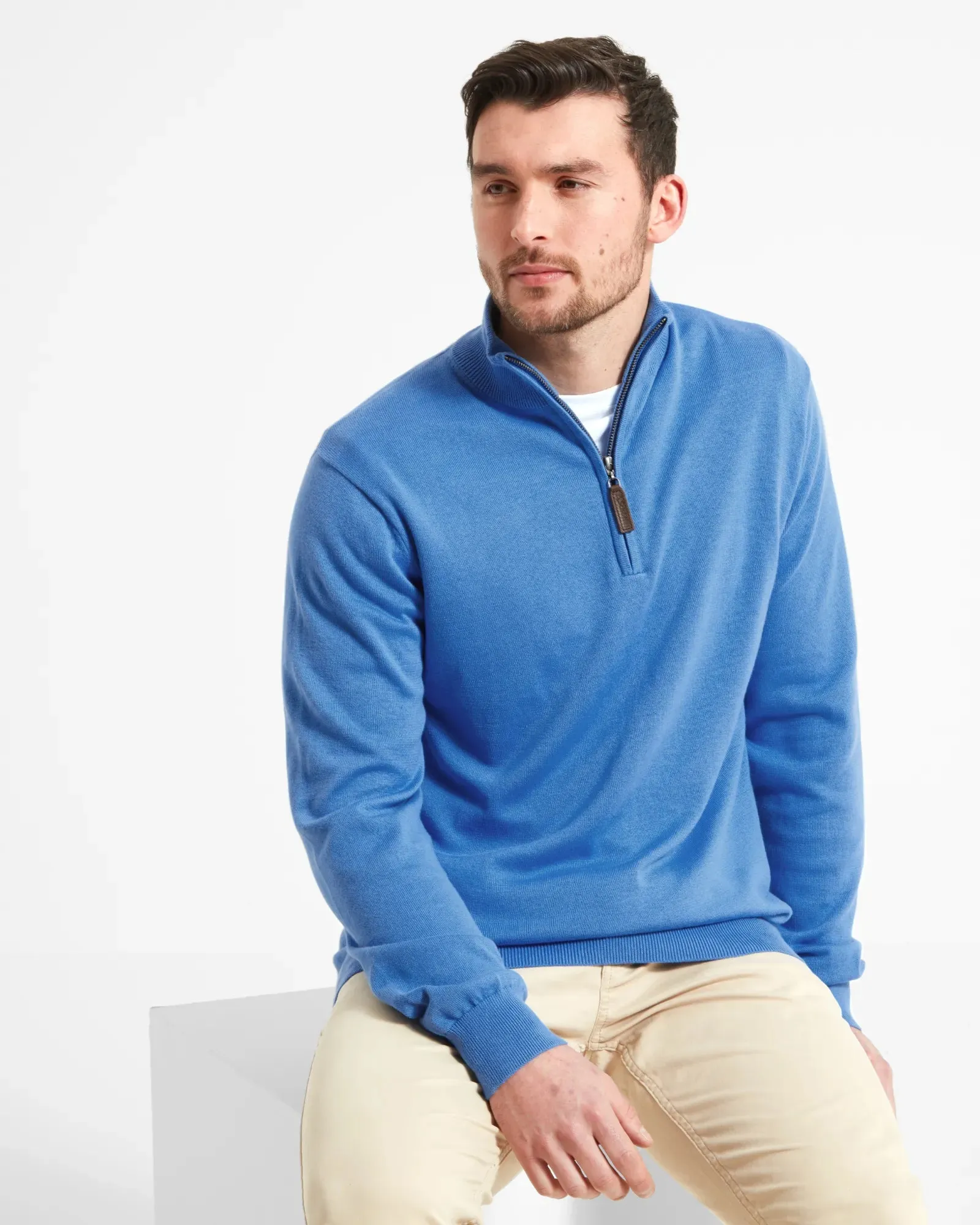 Porthmeor Pima Cotton 1/4 Zip Sweater - Cornflower Blue