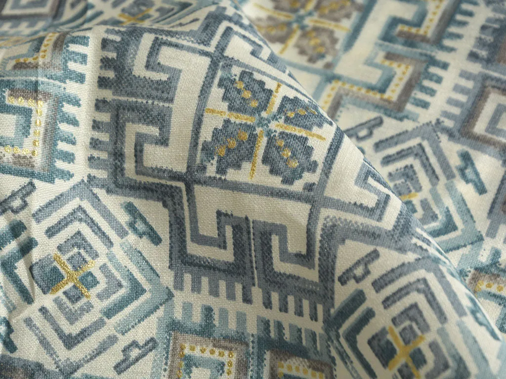 Precut of 1 Meter Light Blue Geometric Premium Modal Chanderi Silk Fabric