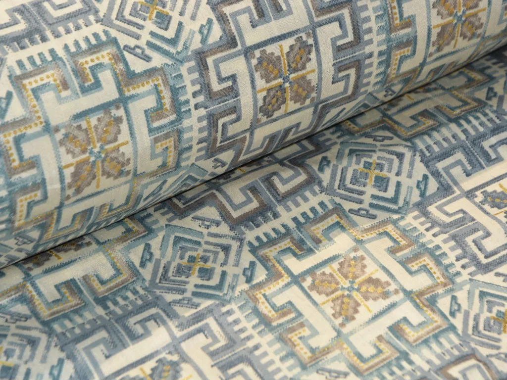 Precut of 1 Meter Light Blue Geometric Premium Modal Chanderi Silk Fabric