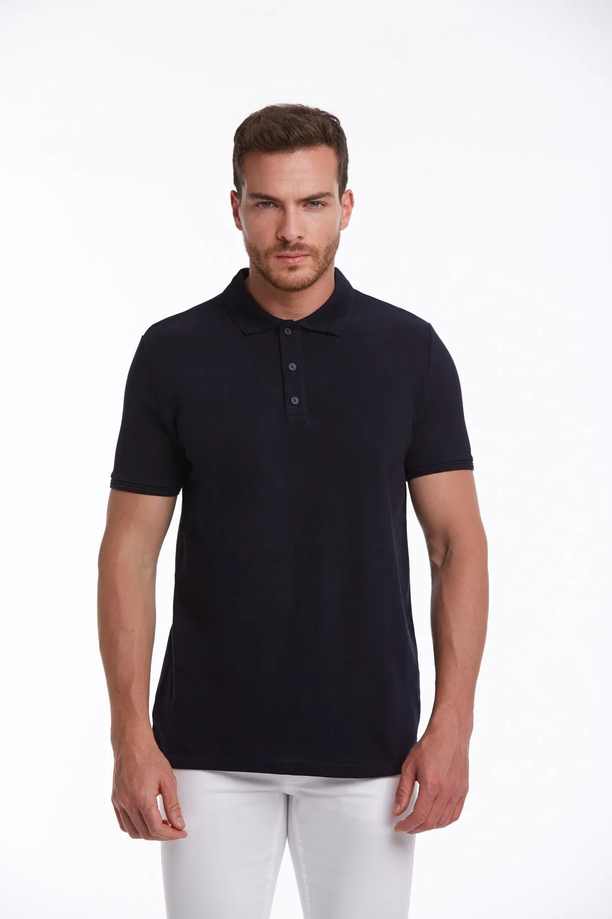 Regular Fit 100% Cotton Navy Basic Polo T-Shirt