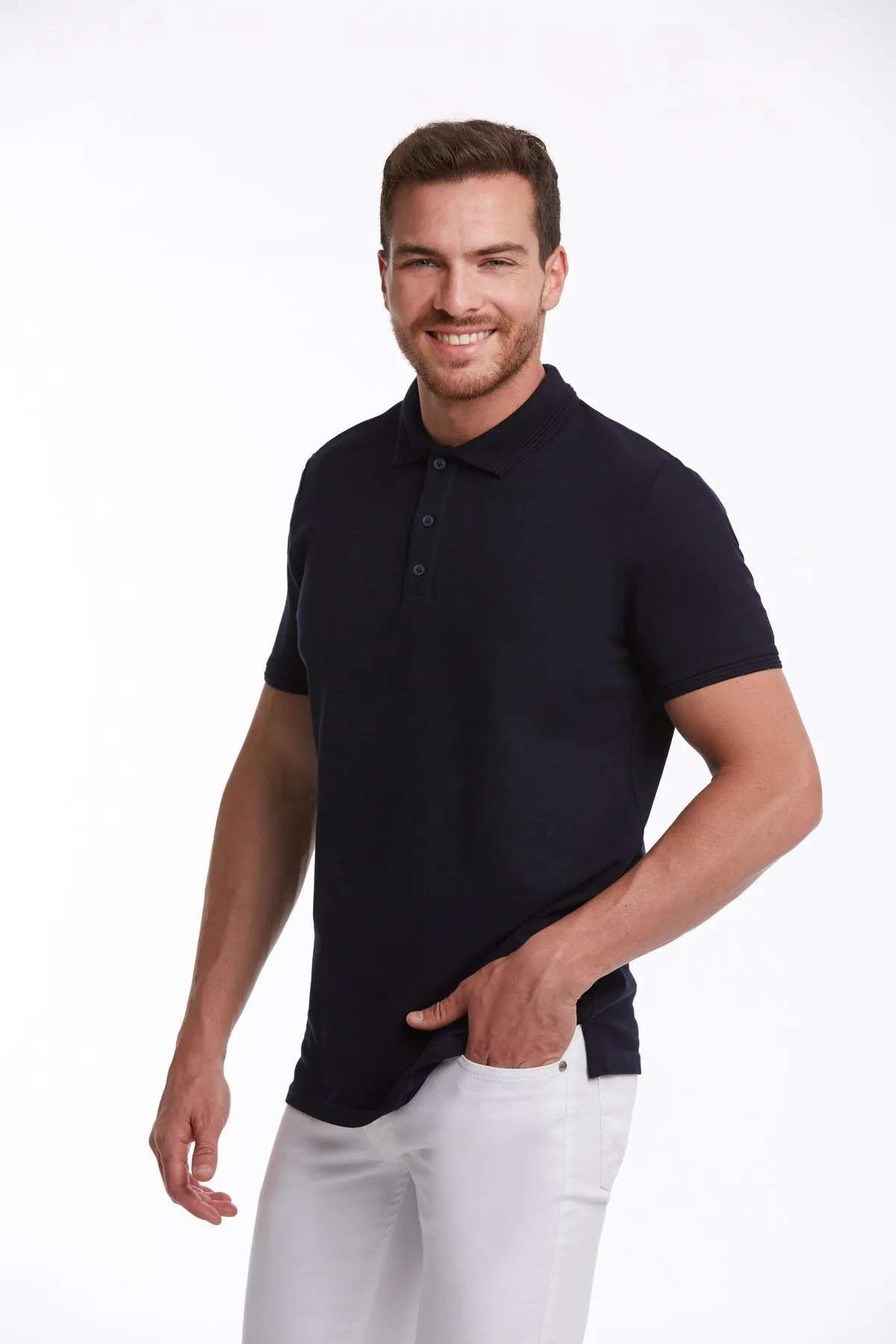 Regular Fit 100% Cotton Navy Basic Polo T-Shirt