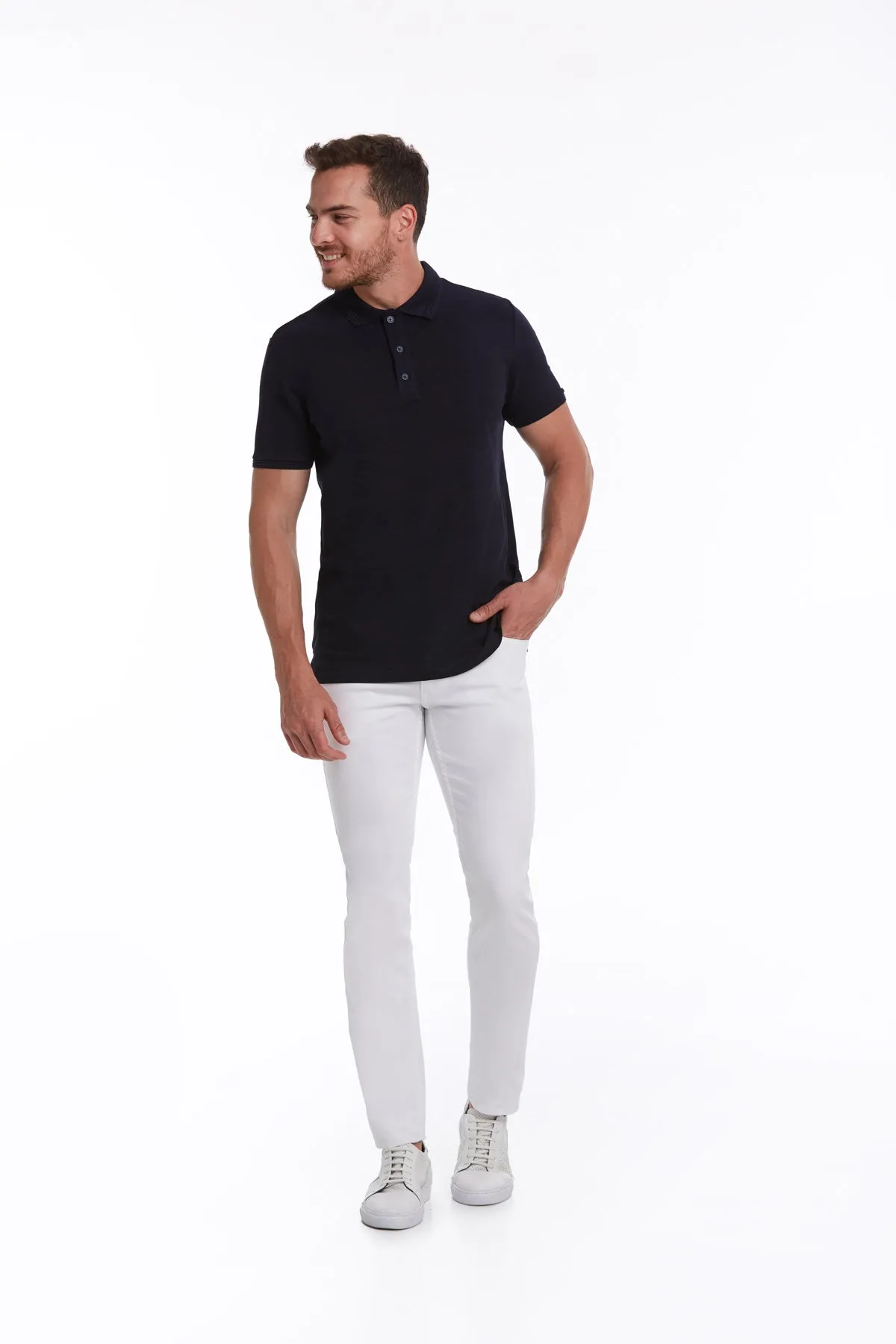 Regular Fit 100% Cotton Navy Basic Polo T-Shirt