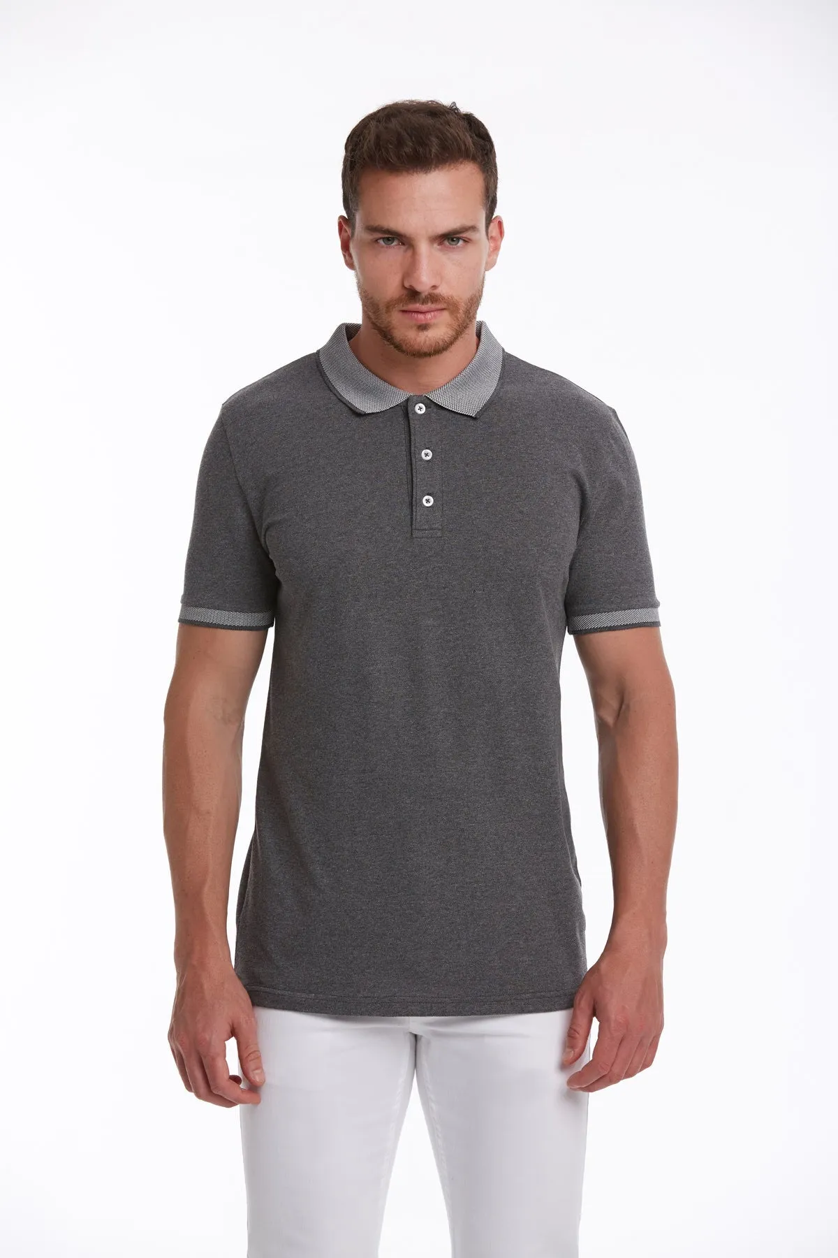 Regular Fit Charcoal Basic Cotton Polo T-Shirt