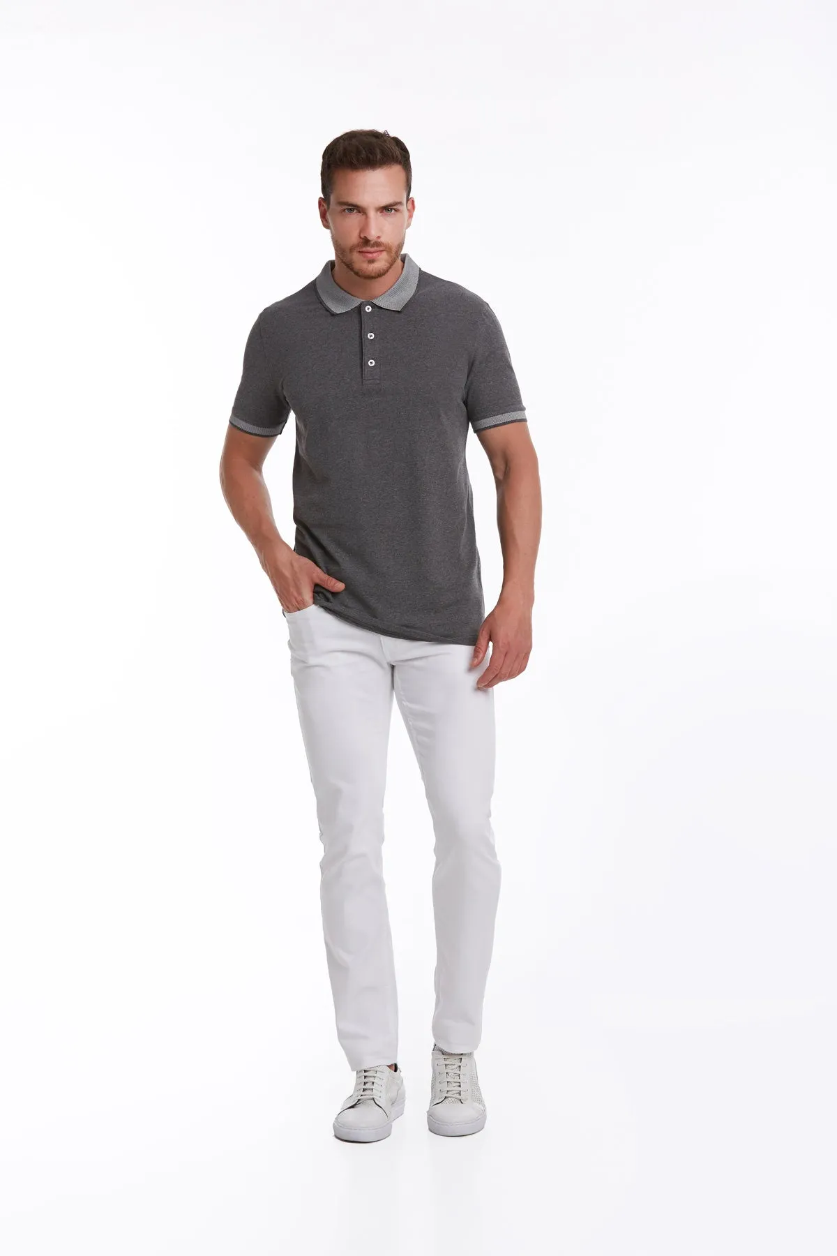 Regular Fit Charcoal Basic Cotton Polo T-Shirt