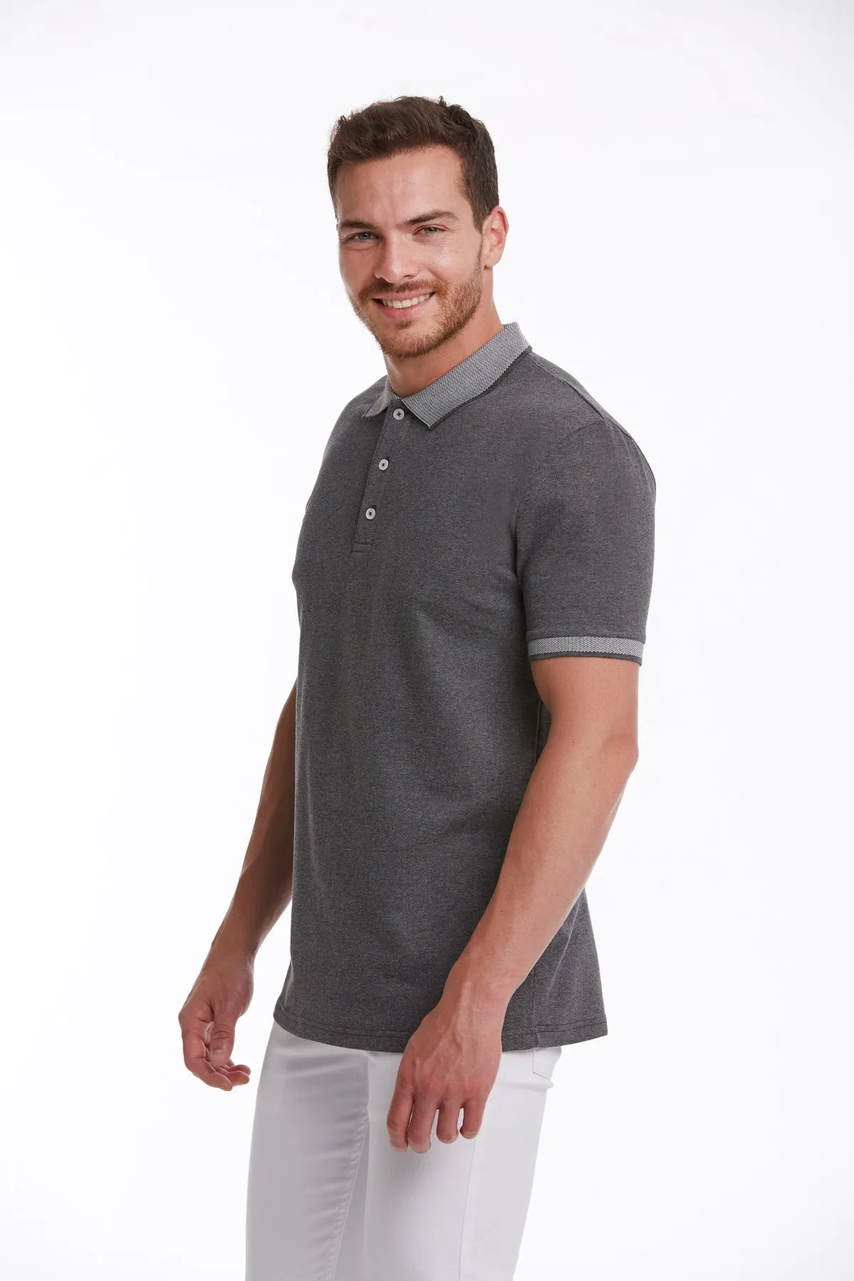 Regular Fit Charcoal Basic Cotton Polo T-Shirt