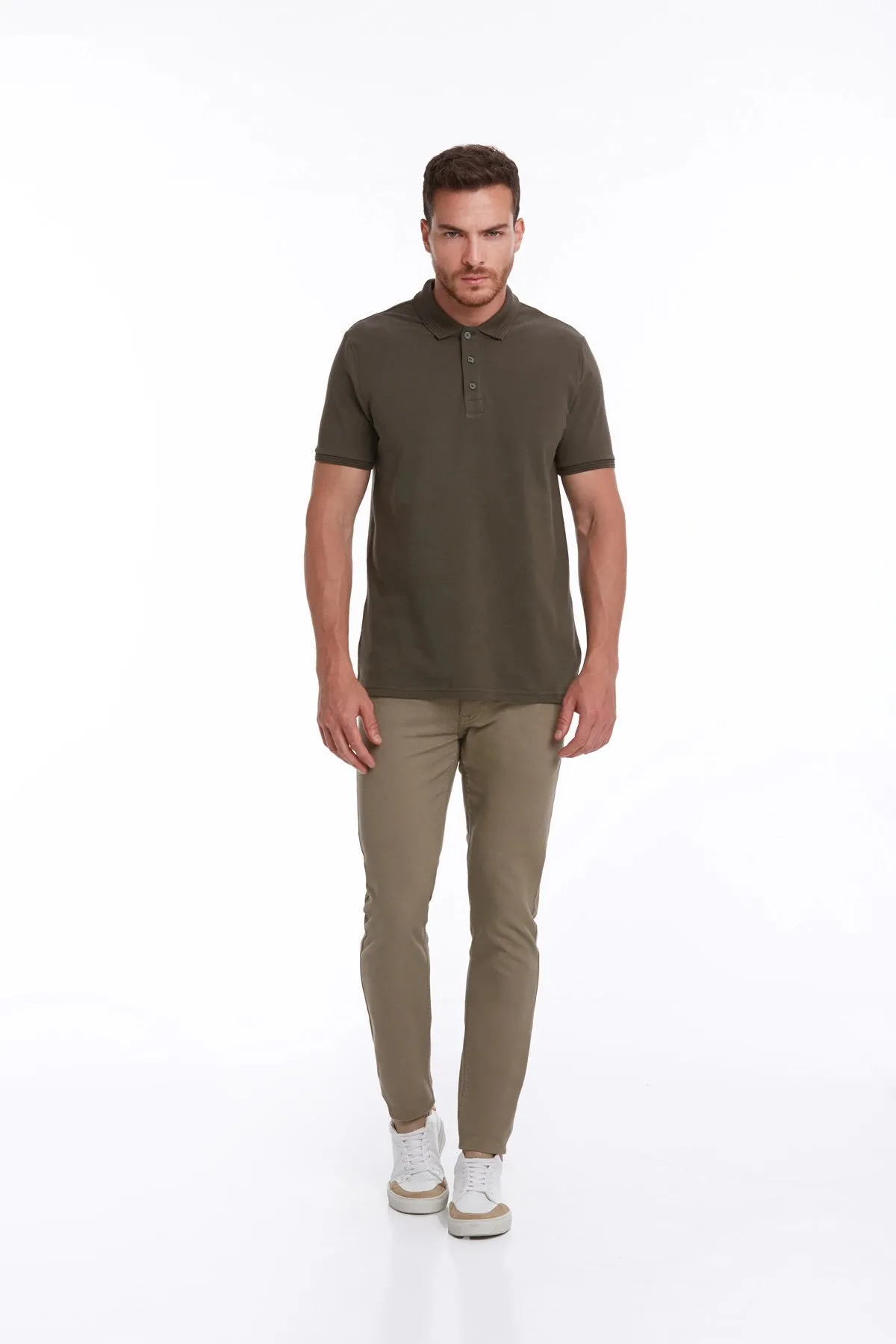 Regular Fit Khaki 100% Cotton Polo T-Shirt