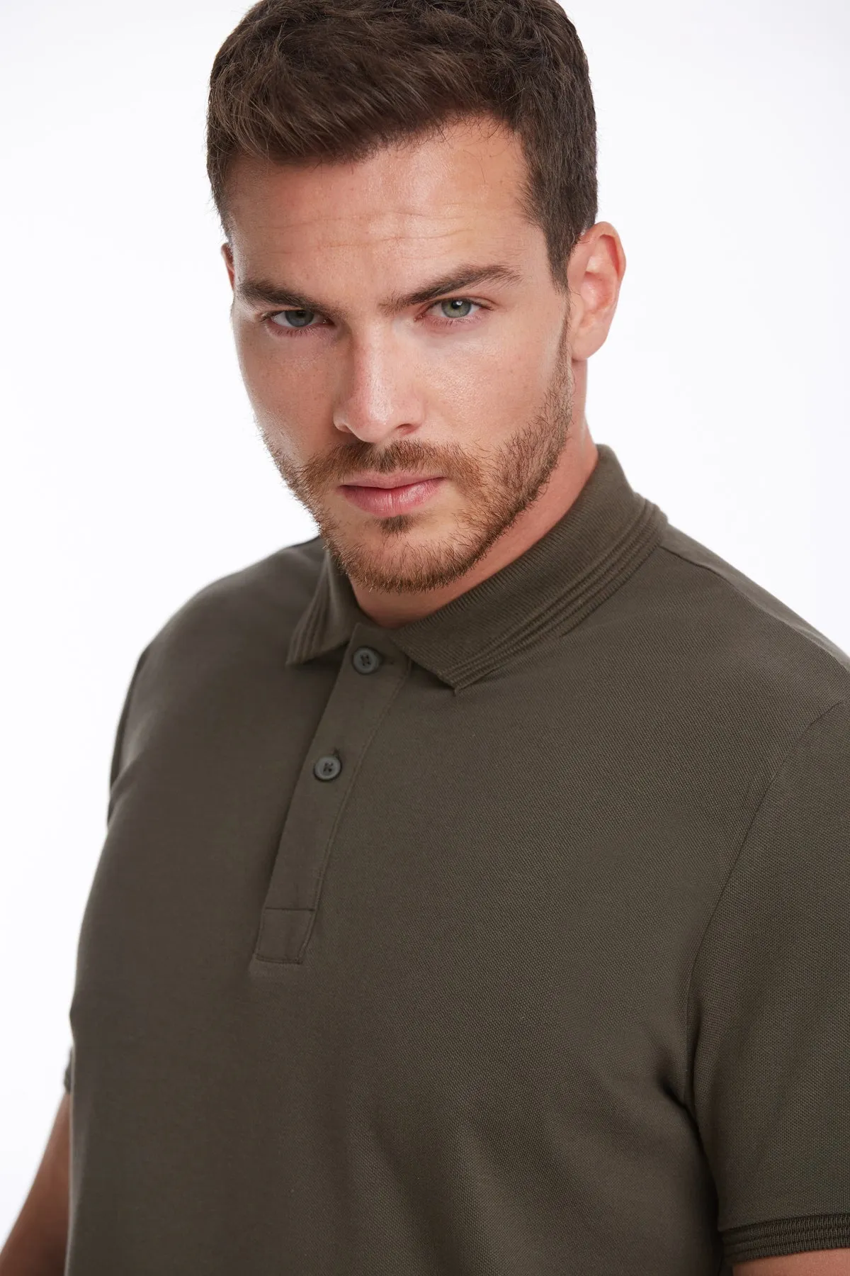 Regular Fit Khaki 100% Cotton Polo T-Shirt