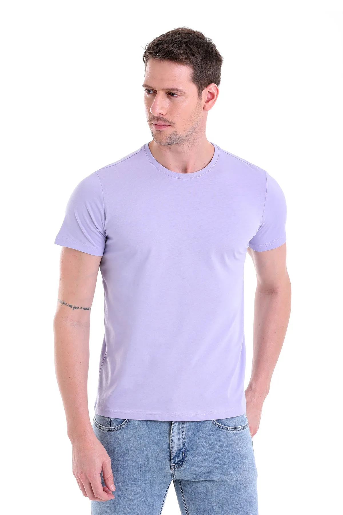 Regular Fit Lilac Basic Cotton Crew Neck T-Shirt