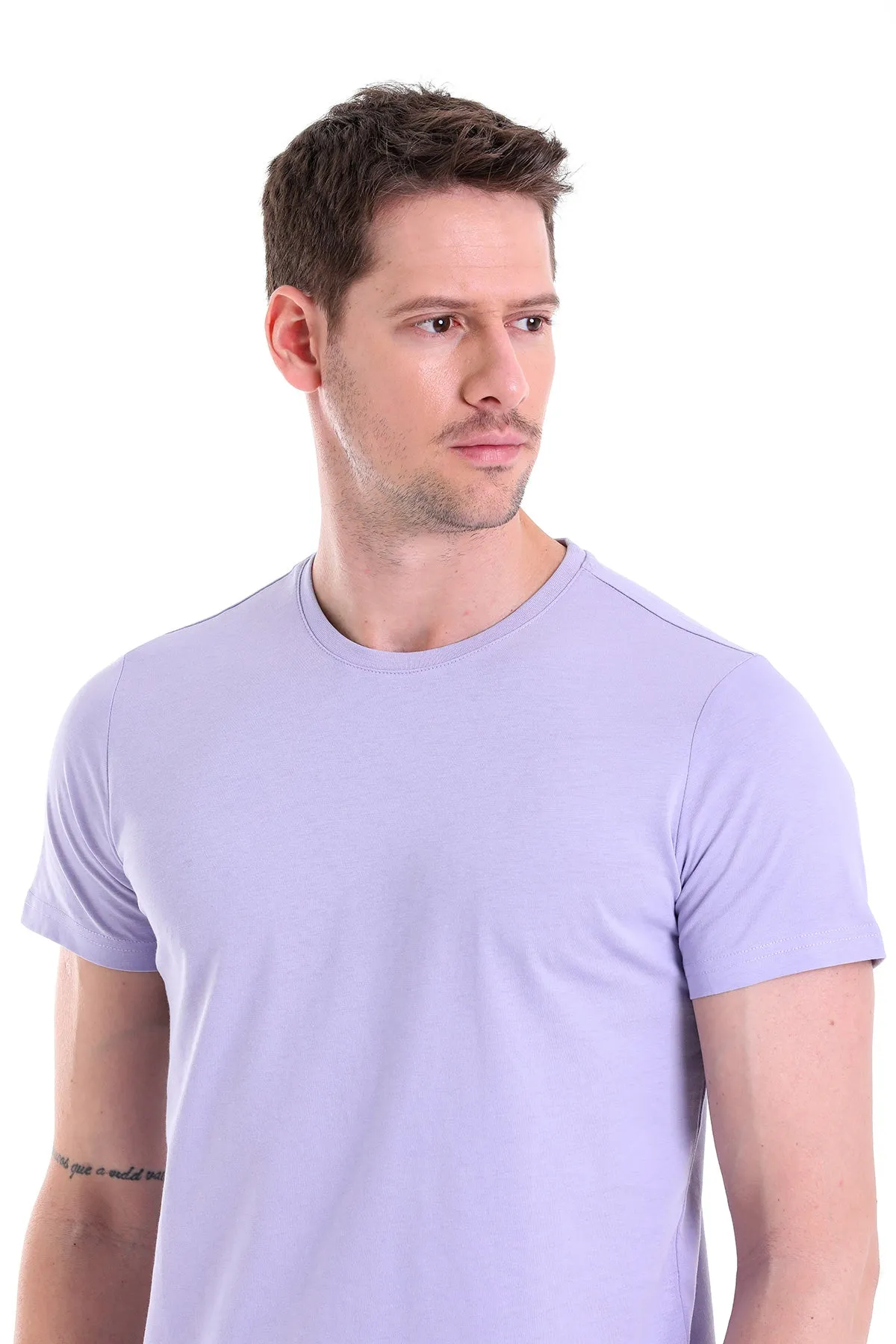 Regular Fit Lilac Basic Cotton Crew Neck T-Shirt