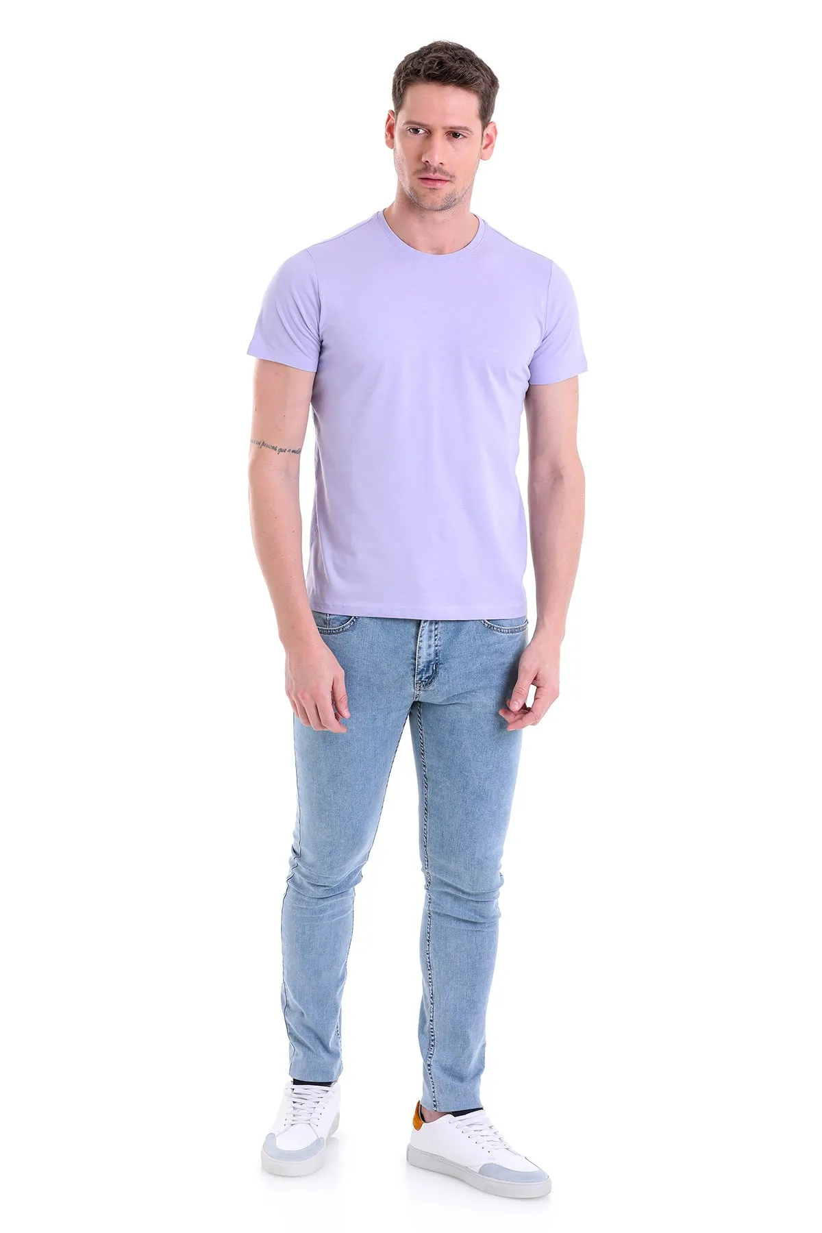 Regular Fit Lilac Basic Cotton Crew Neck T-Shirt