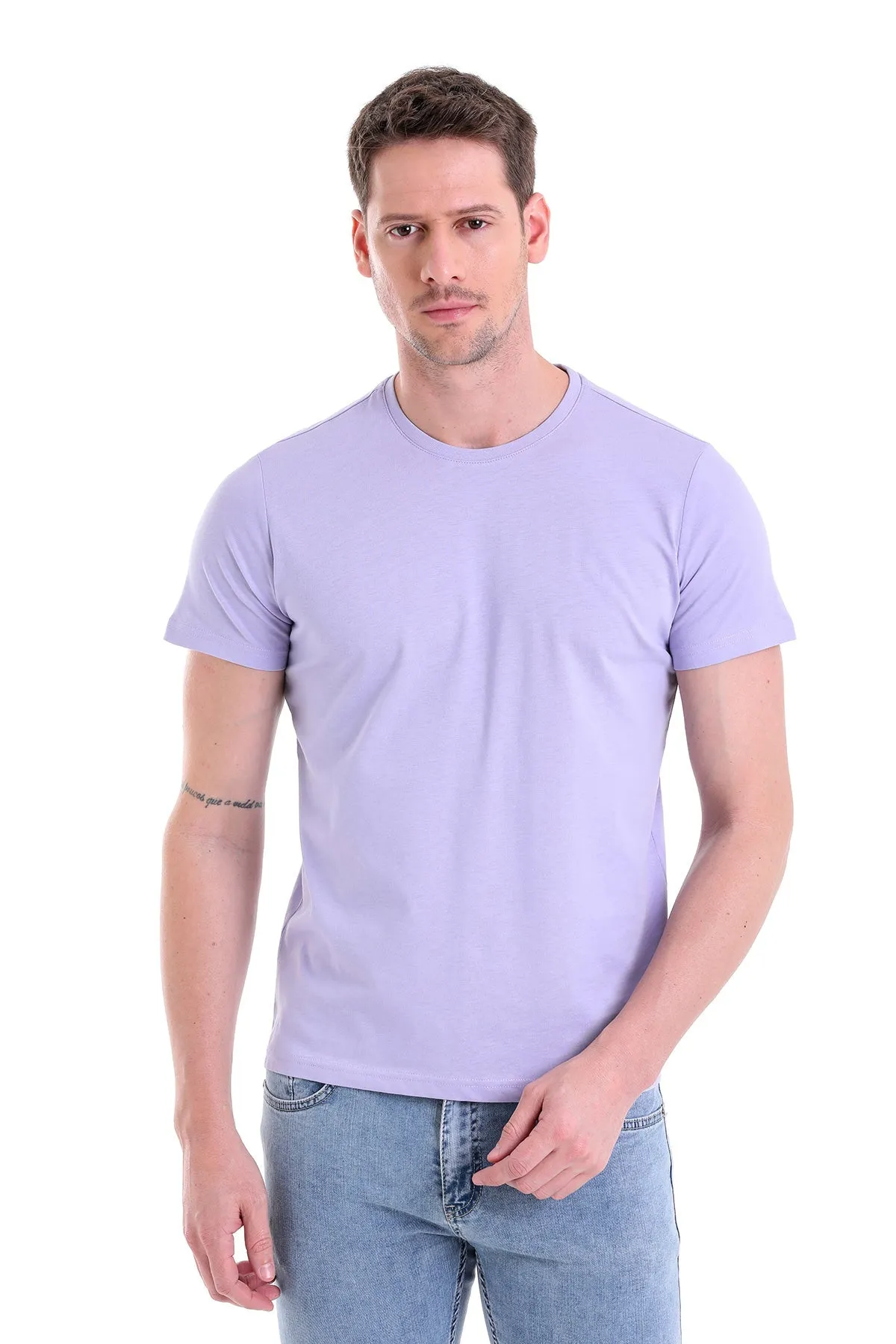 Regular Fit Lilac Basic Cotton Crew Neck T-Shirt