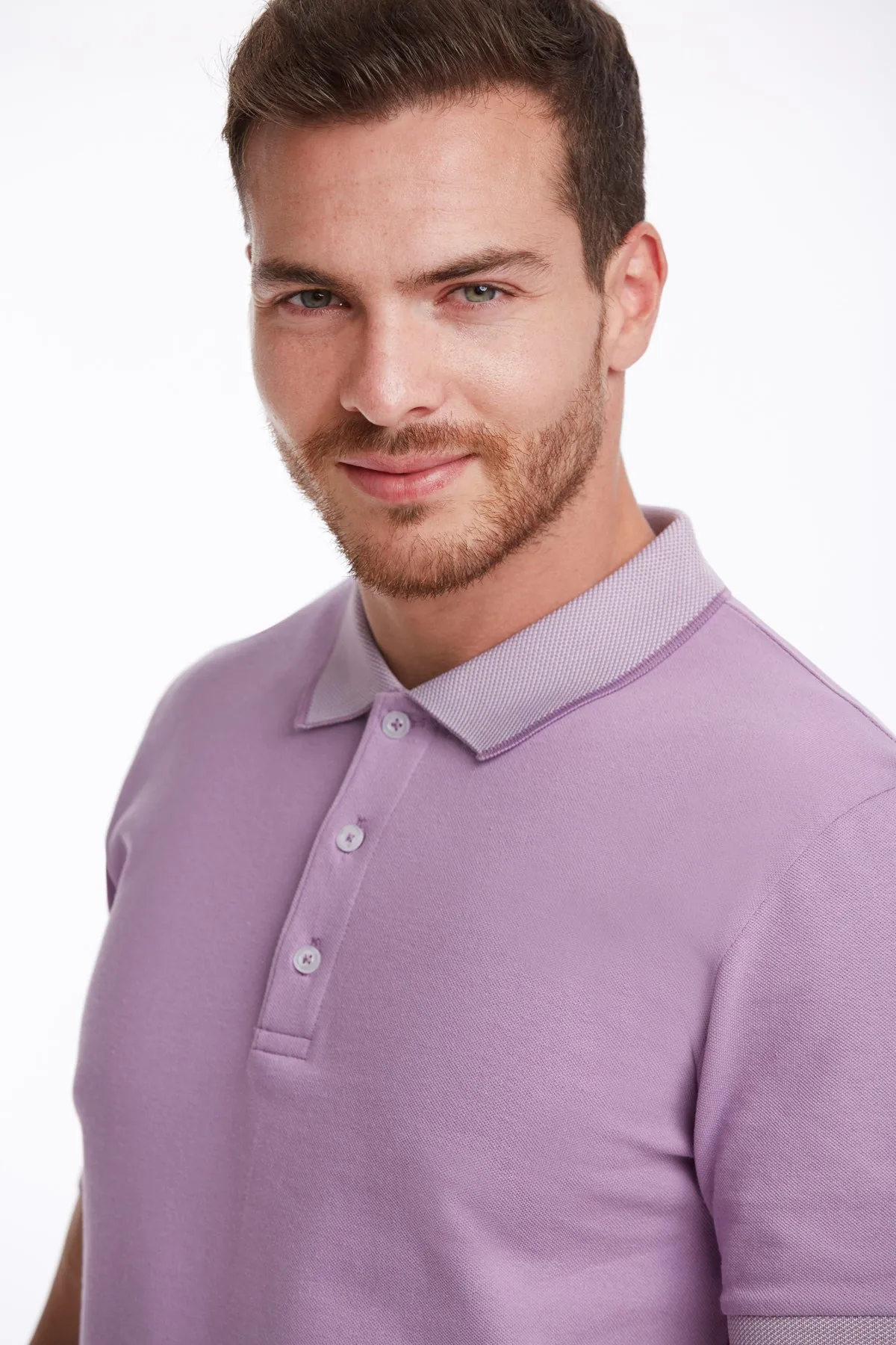 Regular Fit Lilac Basic Cotton Polo T-Shirt