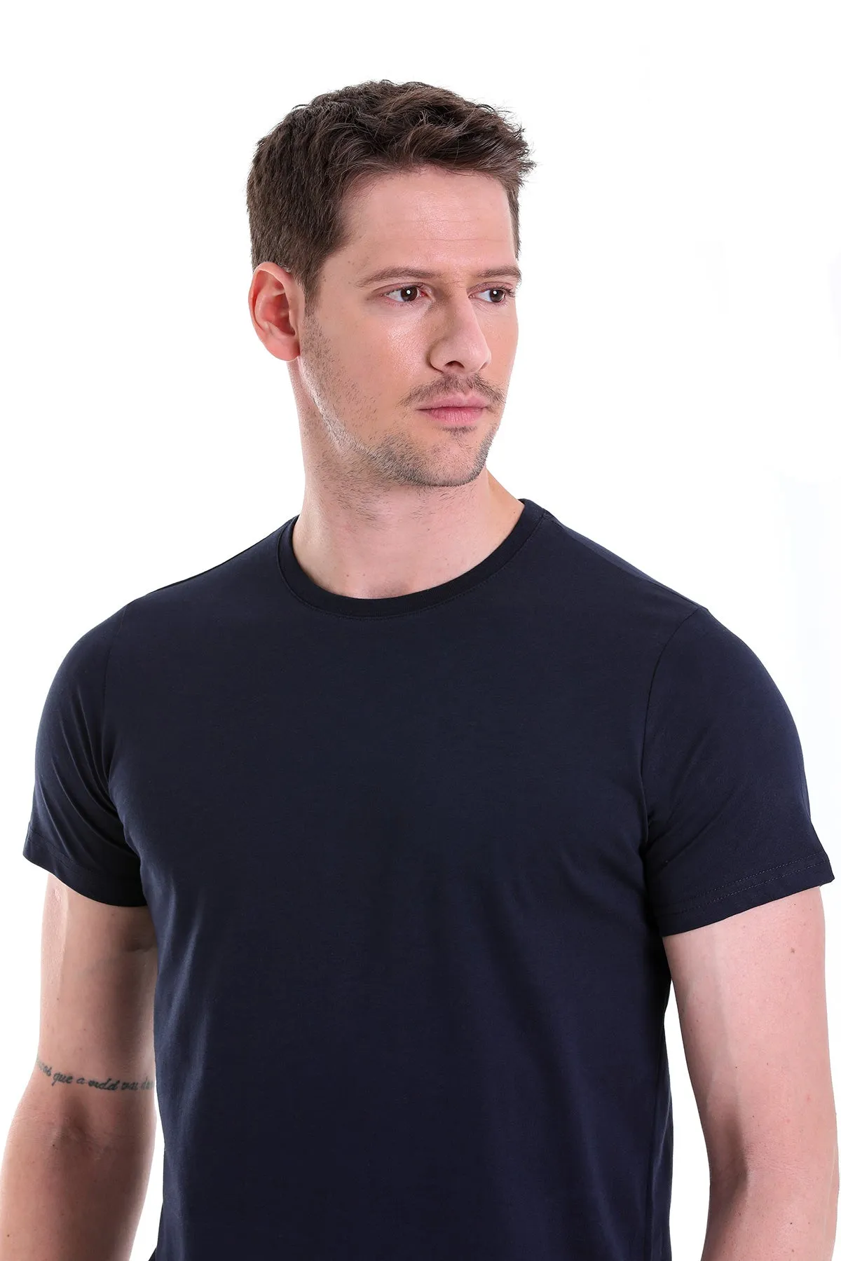 Regular Fit Navy Basic Cotton Crew Neck T-Shirt