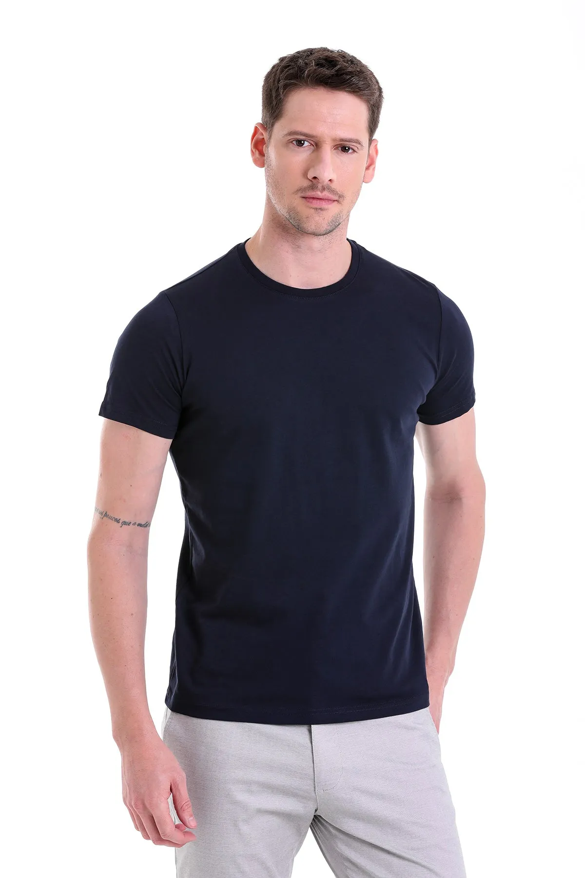 Regular Fit Navy Basic Cotton Crew Neck T-Shirt