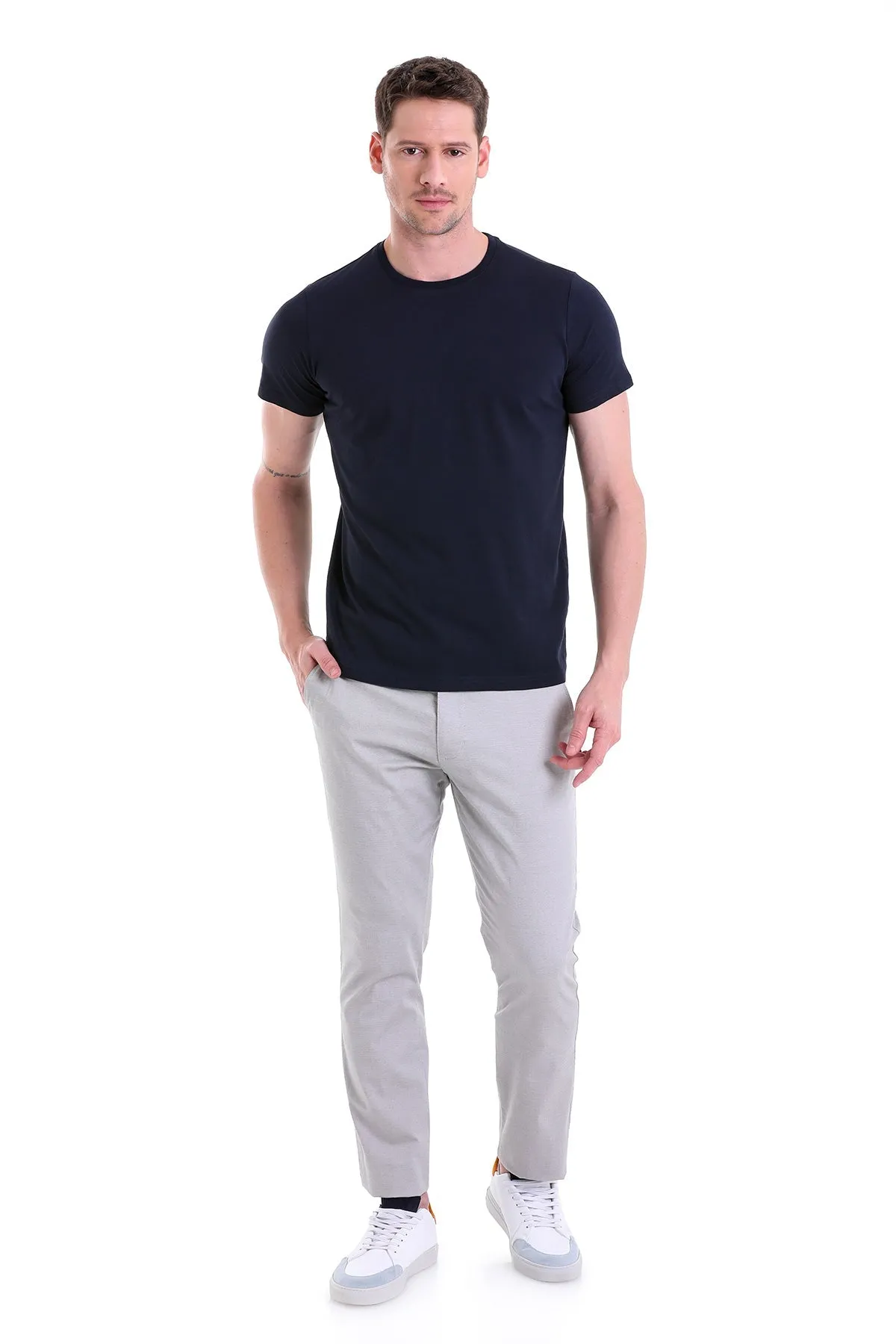 Regular Fit Navy Basic Cotton Crew Neck T-Shirt