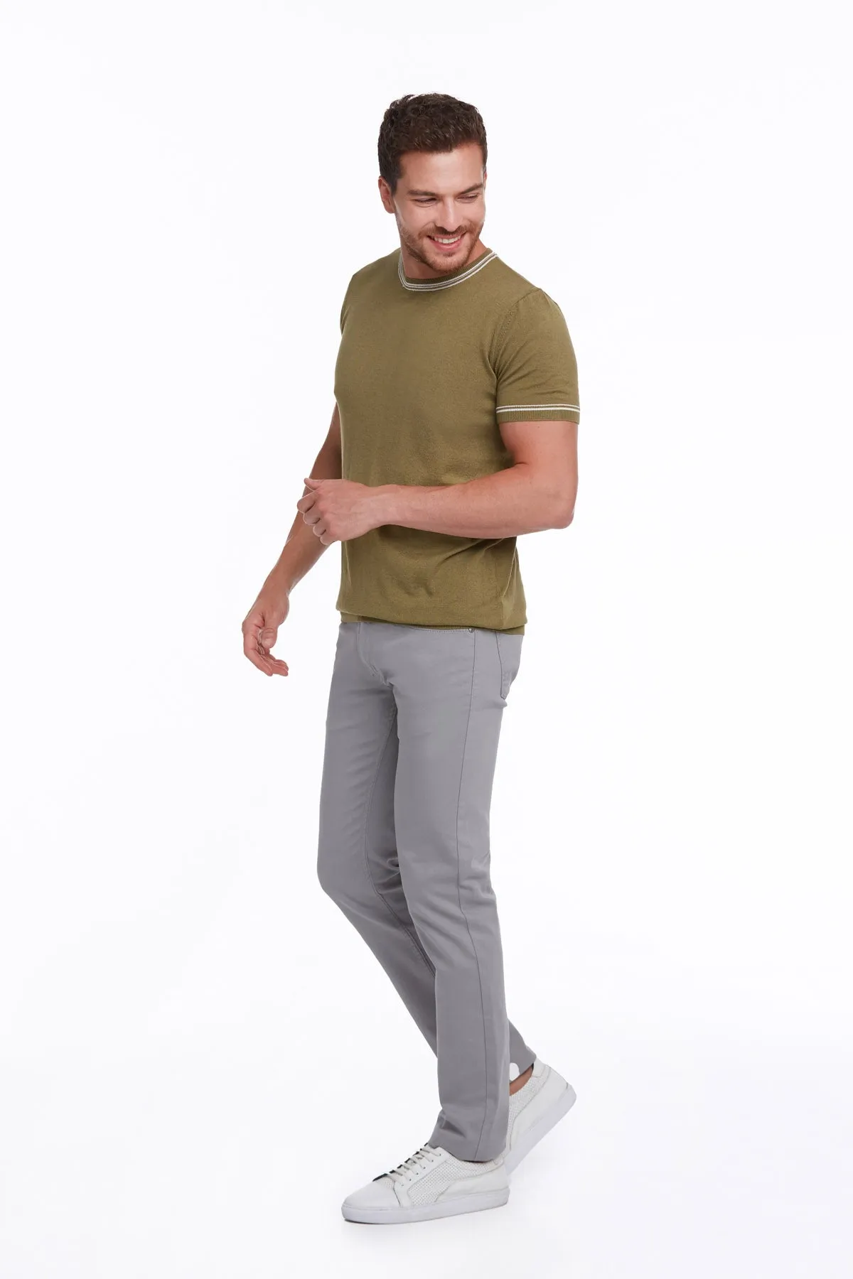 Regular Fit Olive Basic Crew Neck T-Shirt