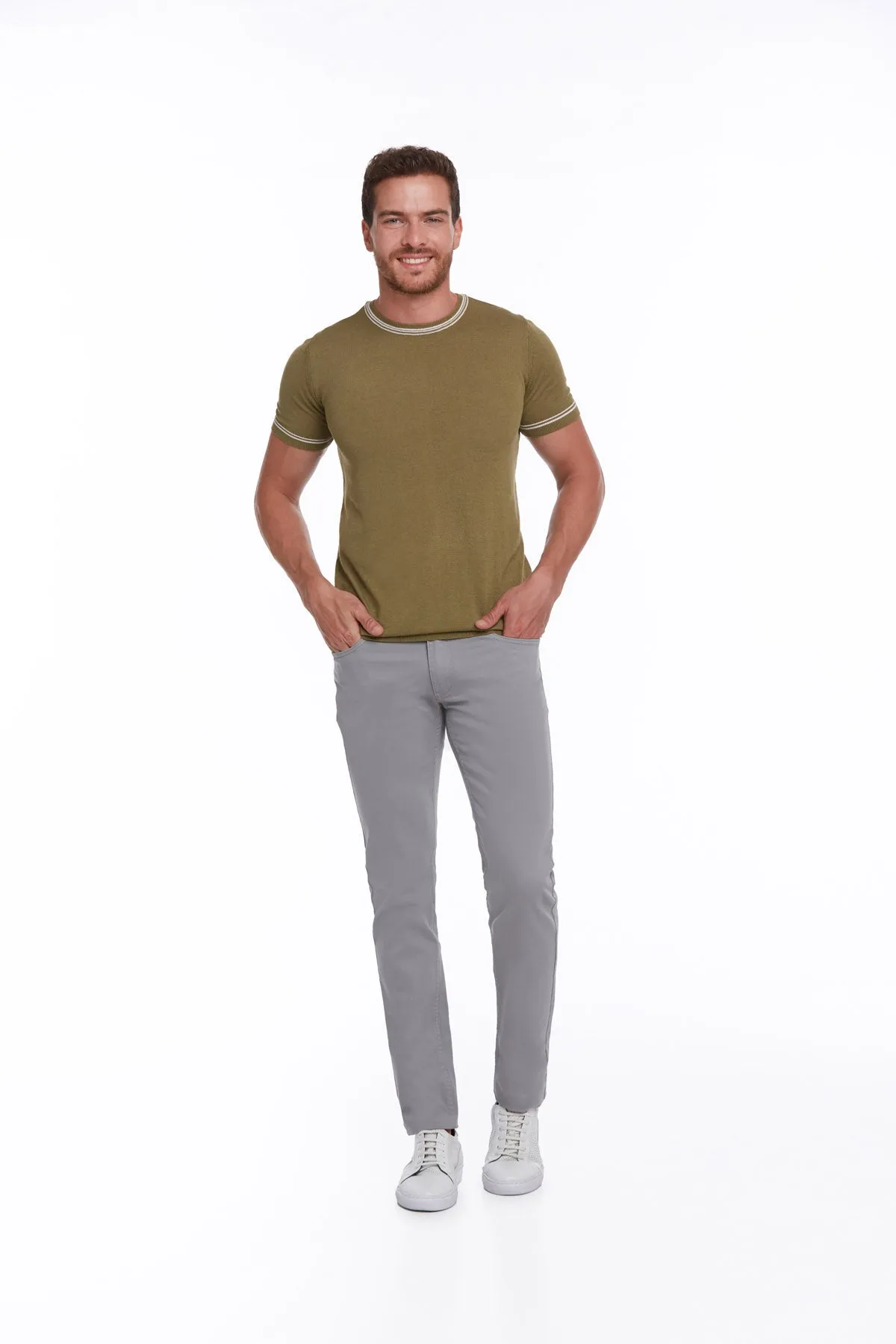 Regular Fit Olive Basic Crew Neck T-Shirt