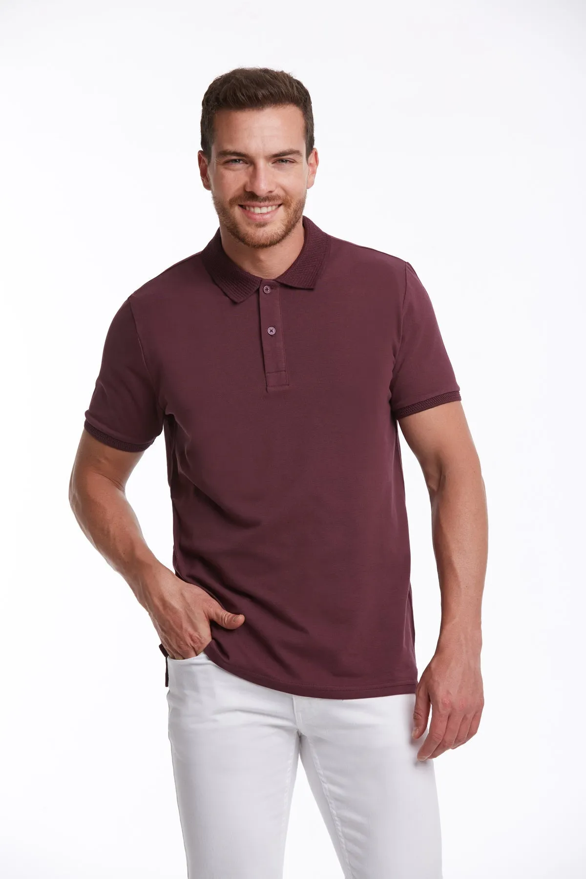 Regular Fit Purple Basic Cotton Polo T-Shirt