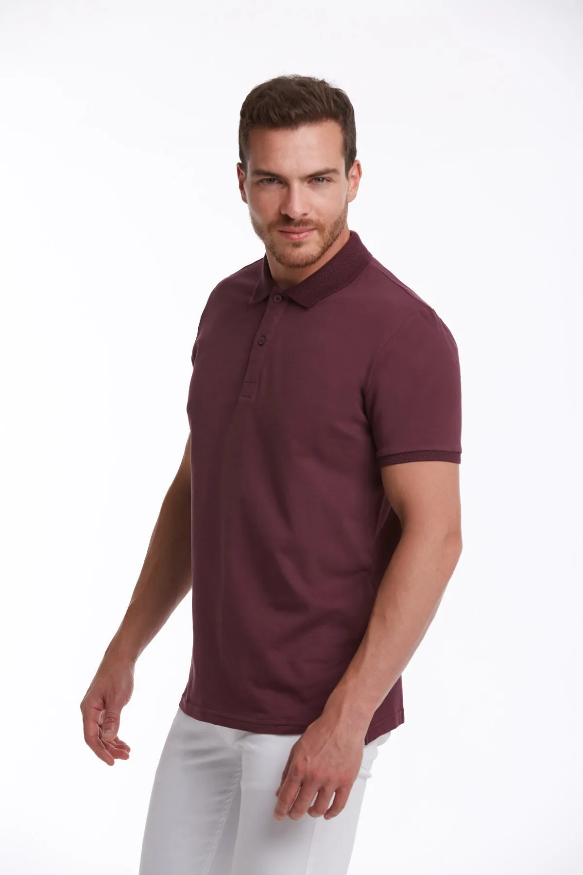 Regular Fit Purple Basic Cotton Polo T-Shirt