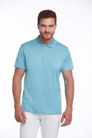 Regular Fit Turquoise Basic Cotton Polo T-Shirt