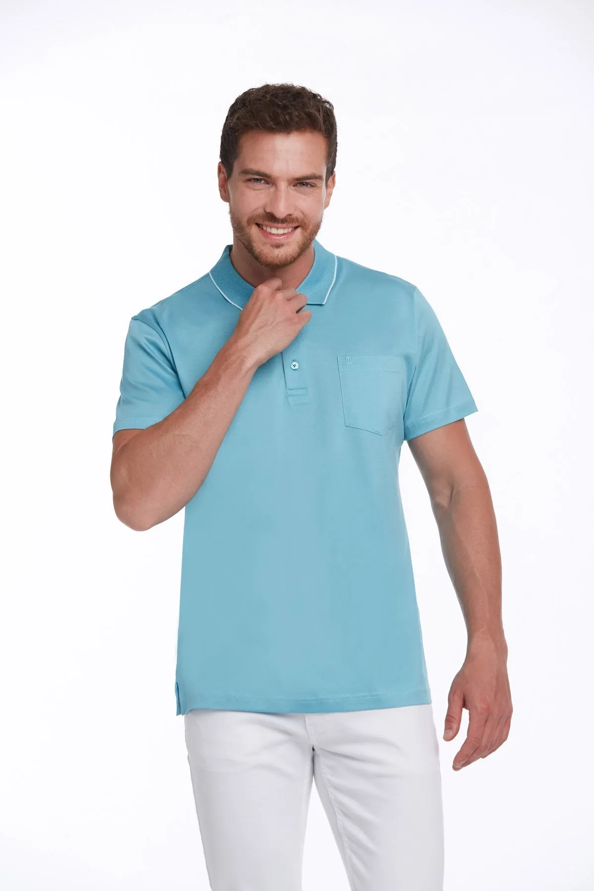 Regular Fit Turquoise Basic Cotton Polo T-Shirt