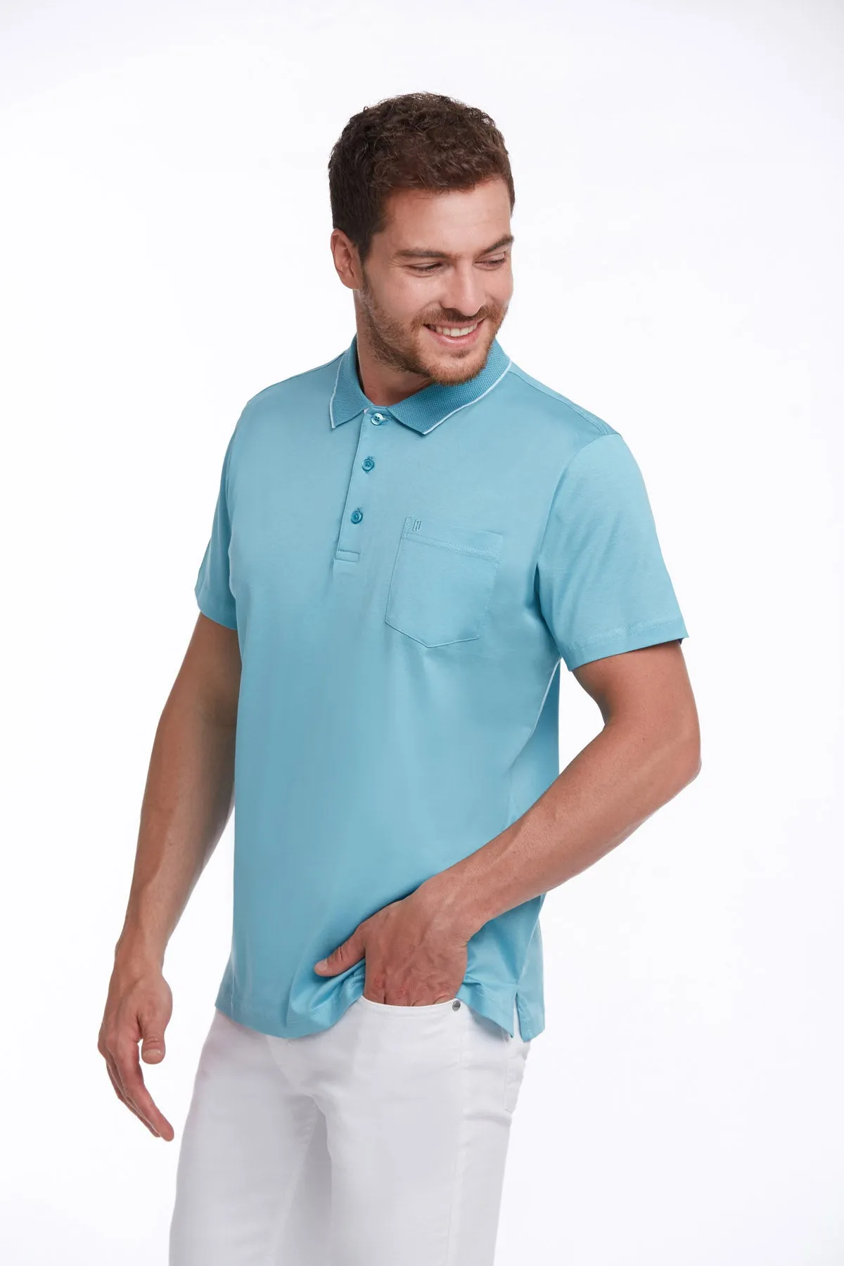 Regular Fit Turquoise Basic Cotton Polo T-Shirt