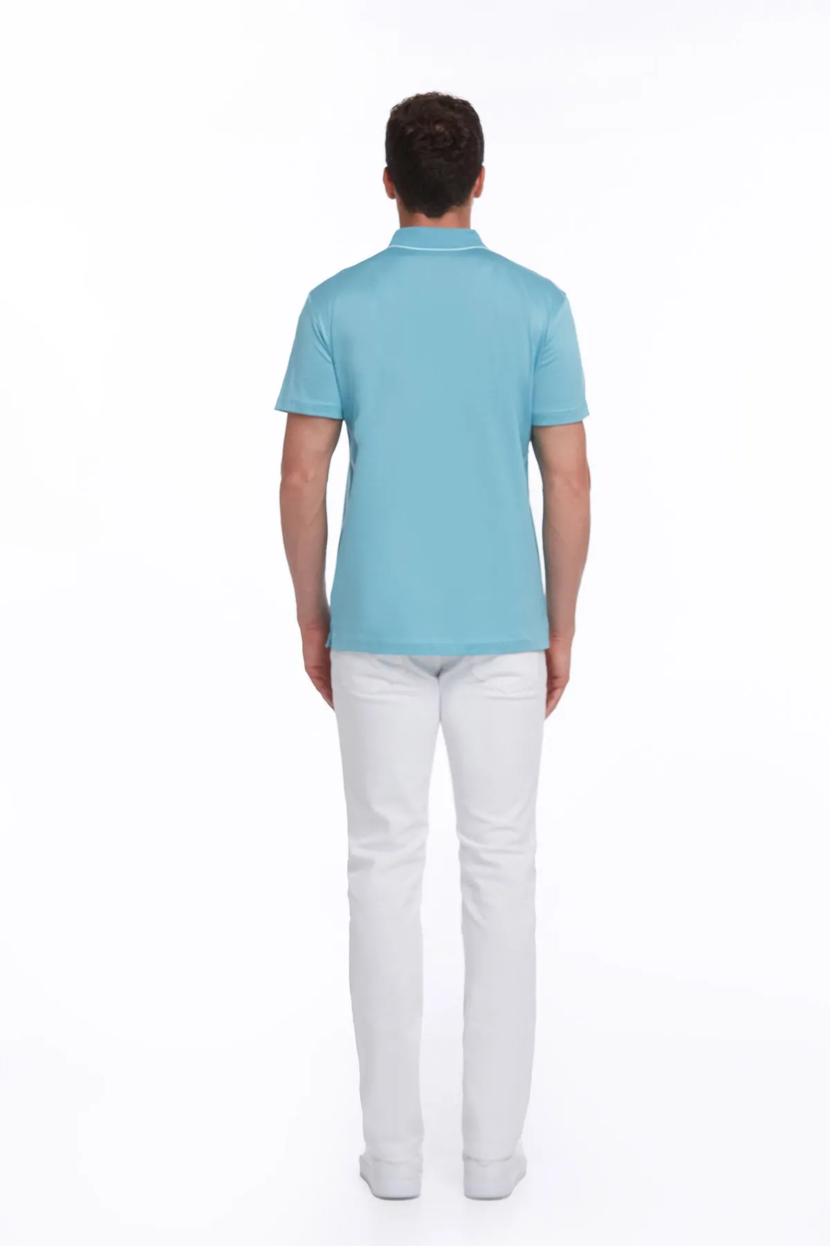 Regular Fit Turquoise Basic Cotton Polo T-Shirt