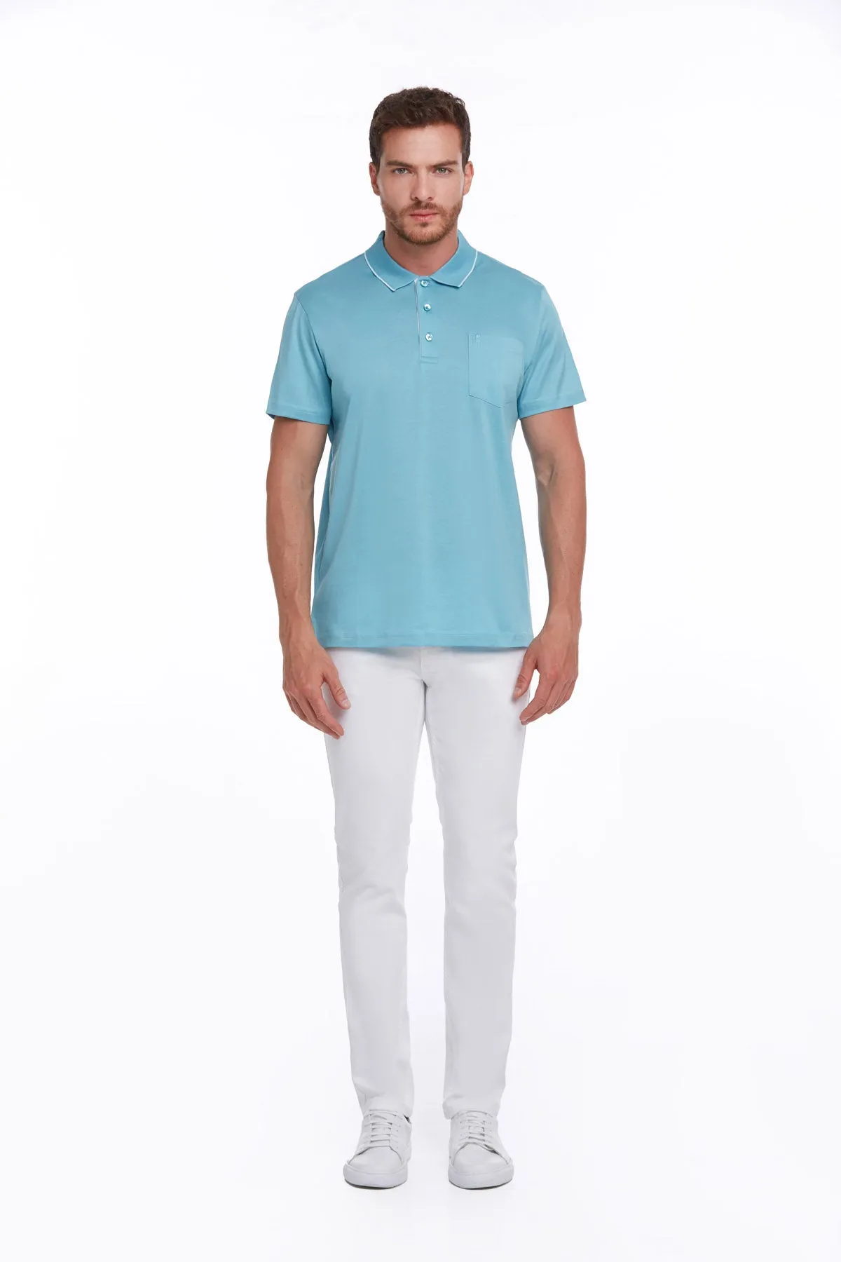 Regular Fit Turquoise Basic Cotton Polo T-Shirt