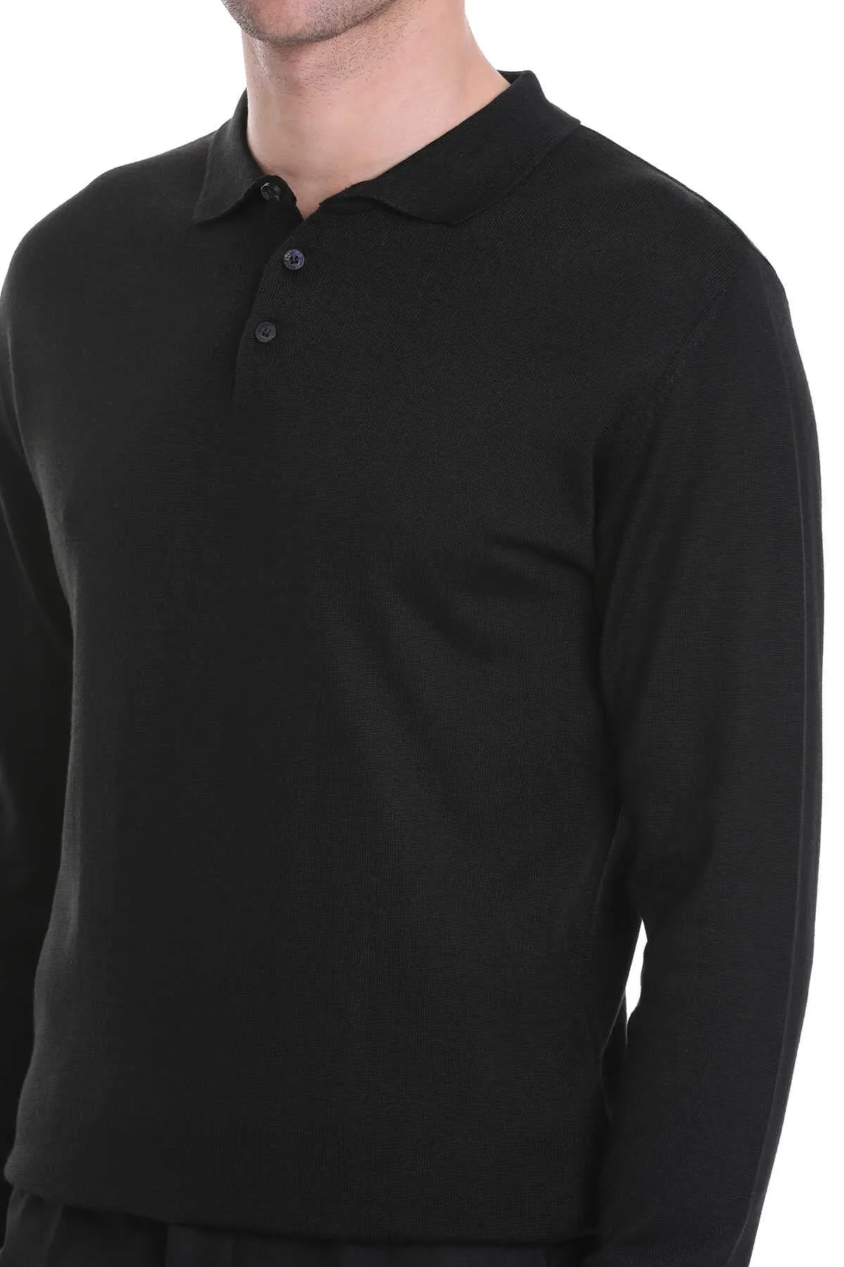 Regular Fit Wool Blend Black Polo Sweater