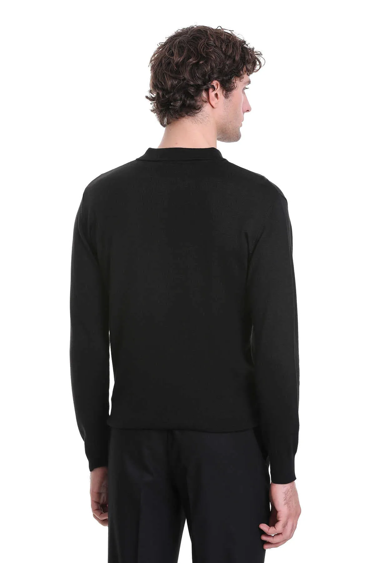 Regular Fit Wool Blend Black Polo Sweater