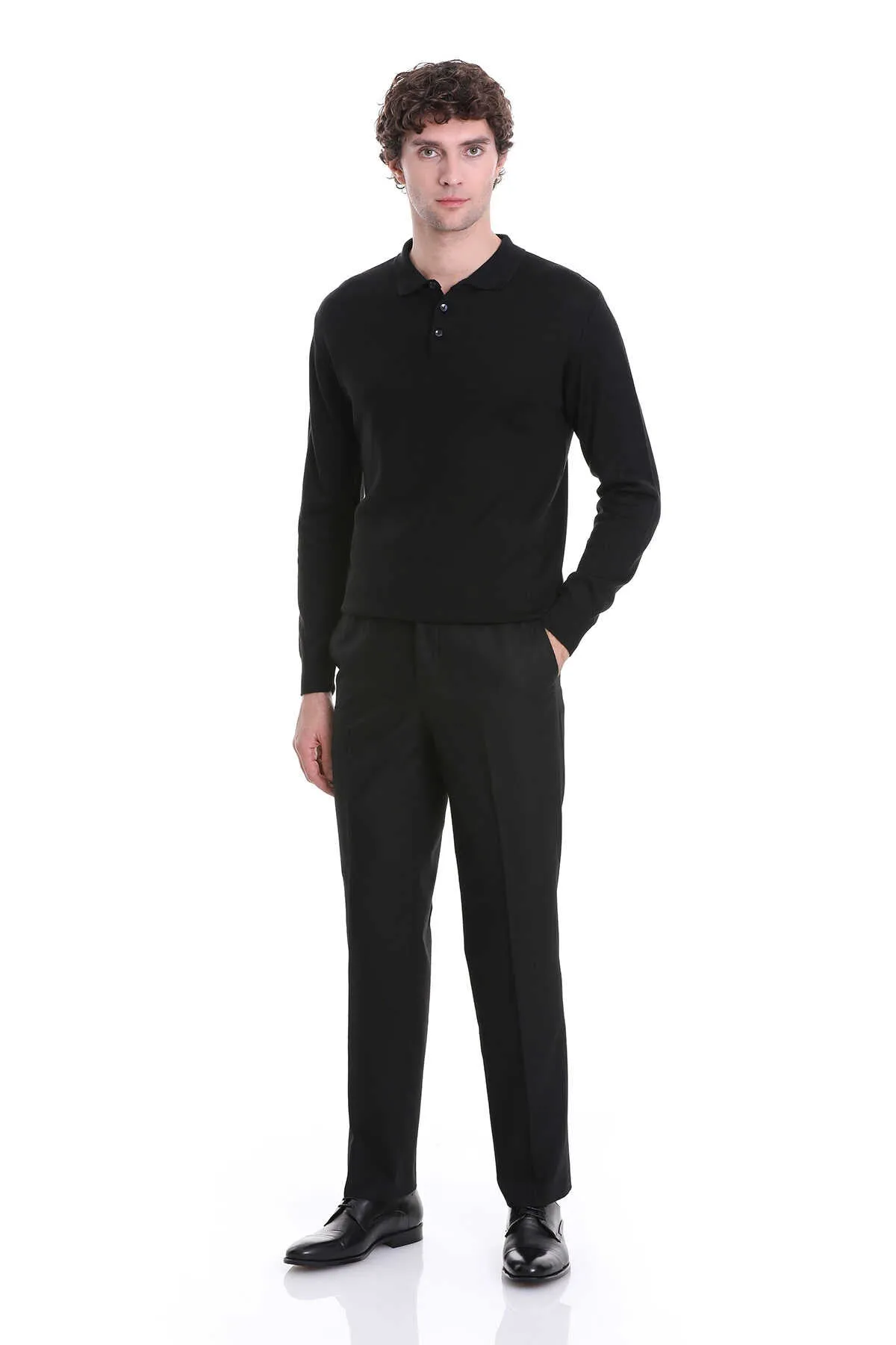 Regular Fit Wool Blend Black Polo Sweater