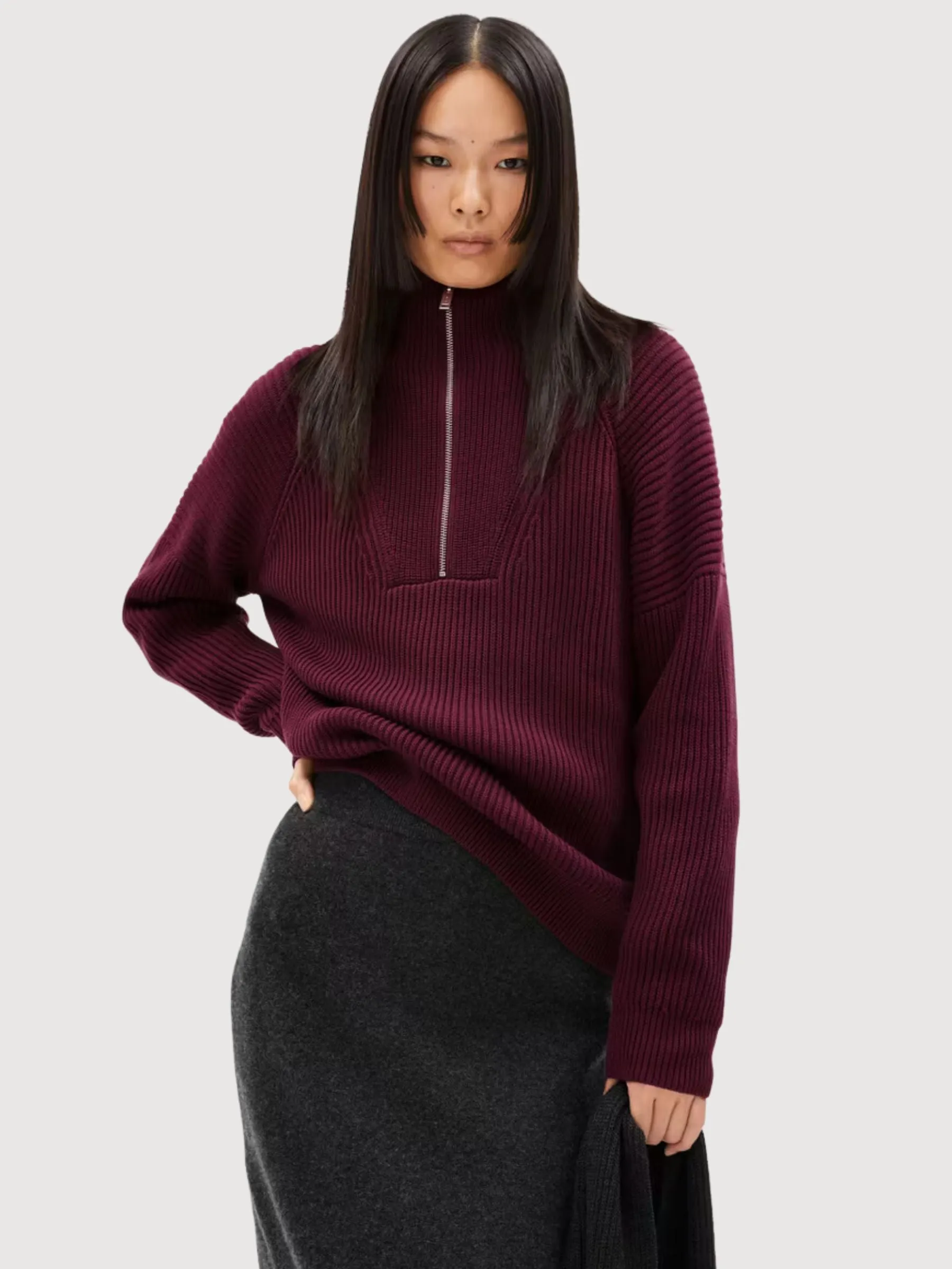 Ronyiaas Sweater Loose Fit Bordeaux Zipped Woman | Armadangels