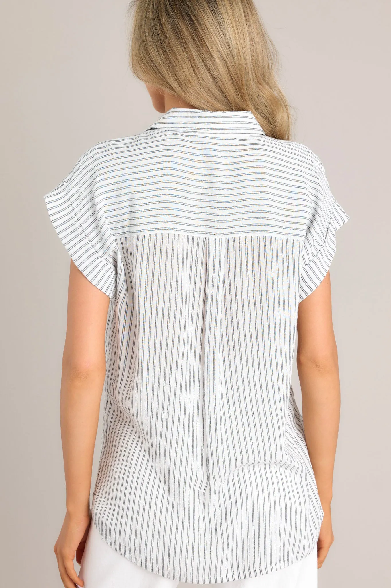 Roots of Renewal Charcoal Stripe Button Front Top