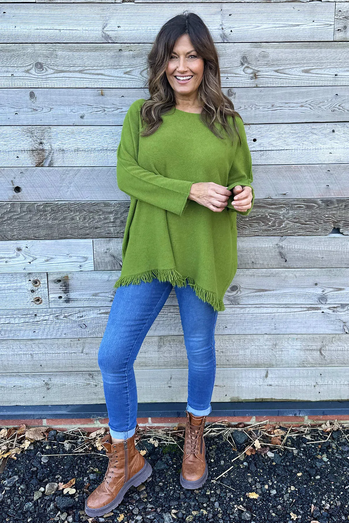 Sally Fringe Hem Jumper Olive