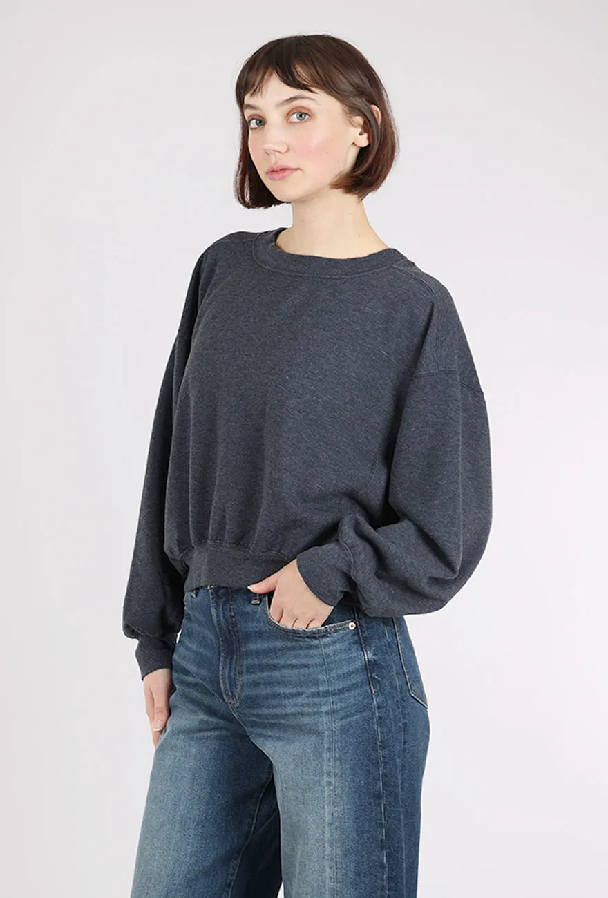 Seamed Cropped Sweatshirt, Heather Navy