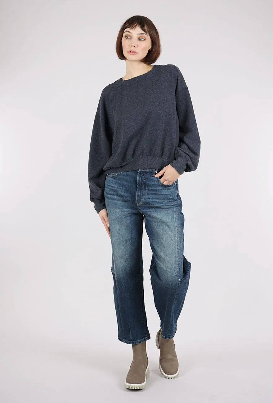 Seamed Cropped Sweatshirt, Heather Navy