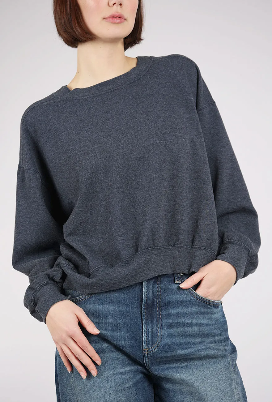 Seamed Cropped Sweatshirt, Heather Navy