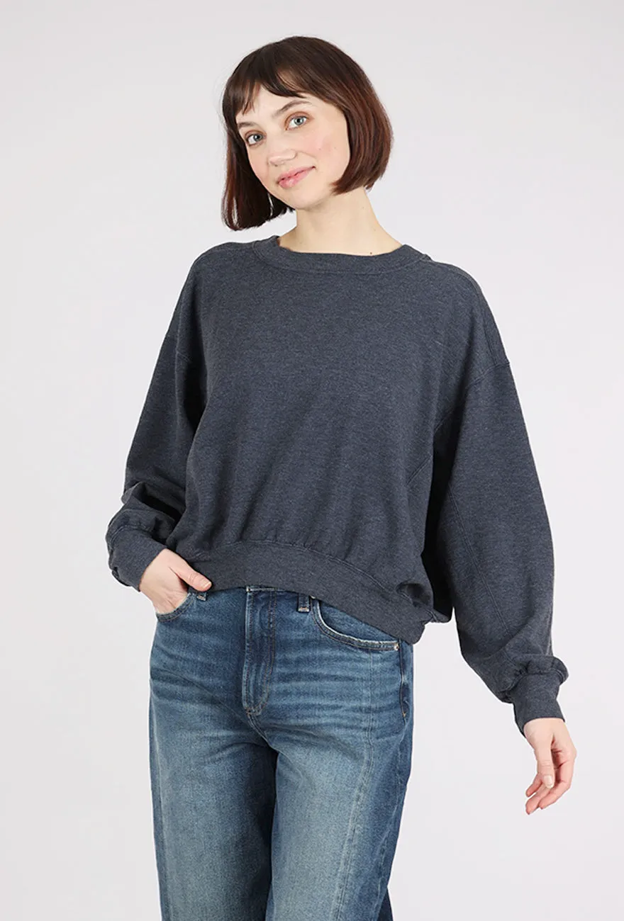 Seamed Cropped Sweatshirt, Heather Navy