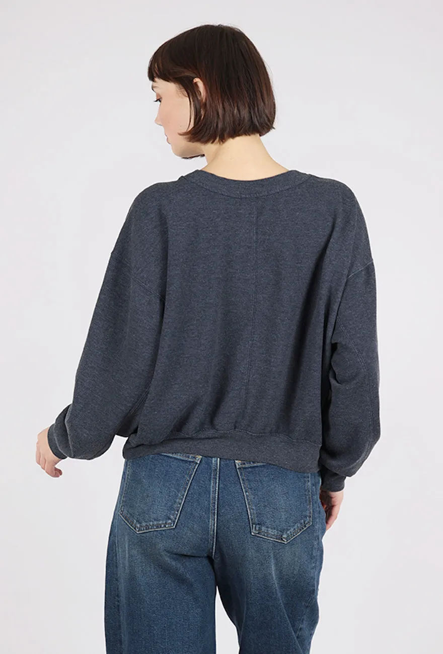 Seamed Cropped Sweatshirt, Heather Navy