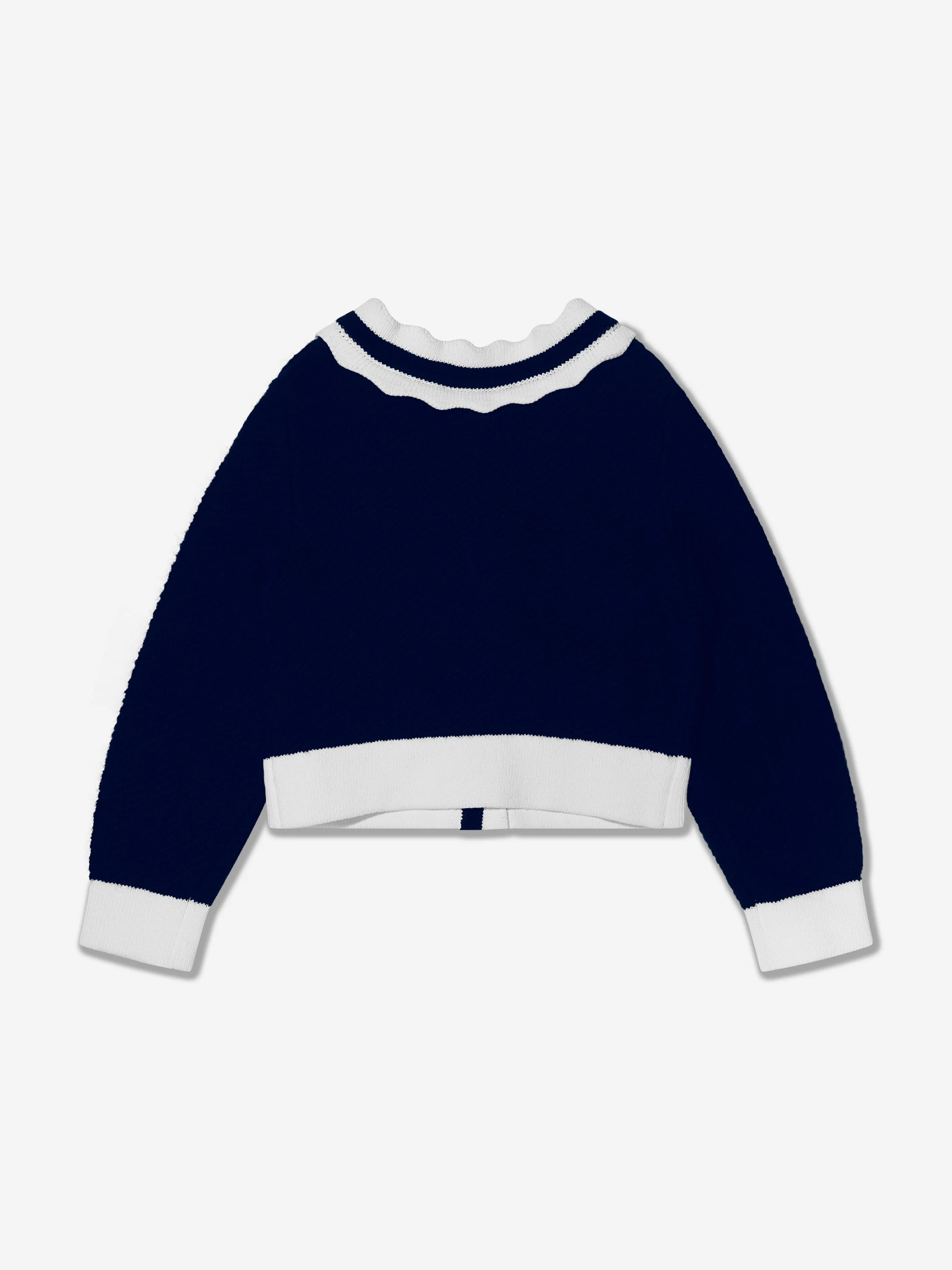 Self Portrait Girls Knitted Bow Cardigan in Navy