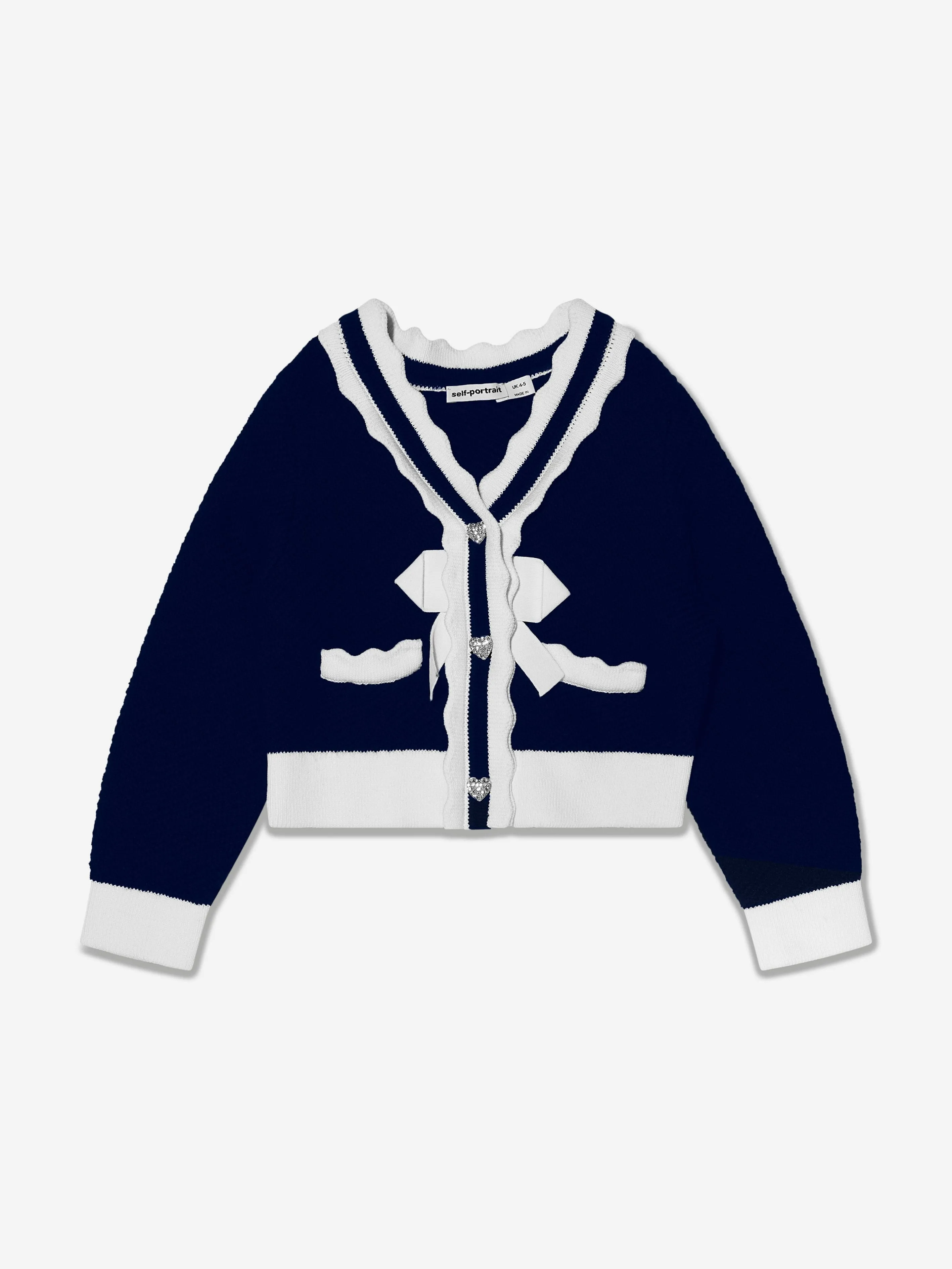 Self Portrait Girls Knitted Bow Cardigan in Navy