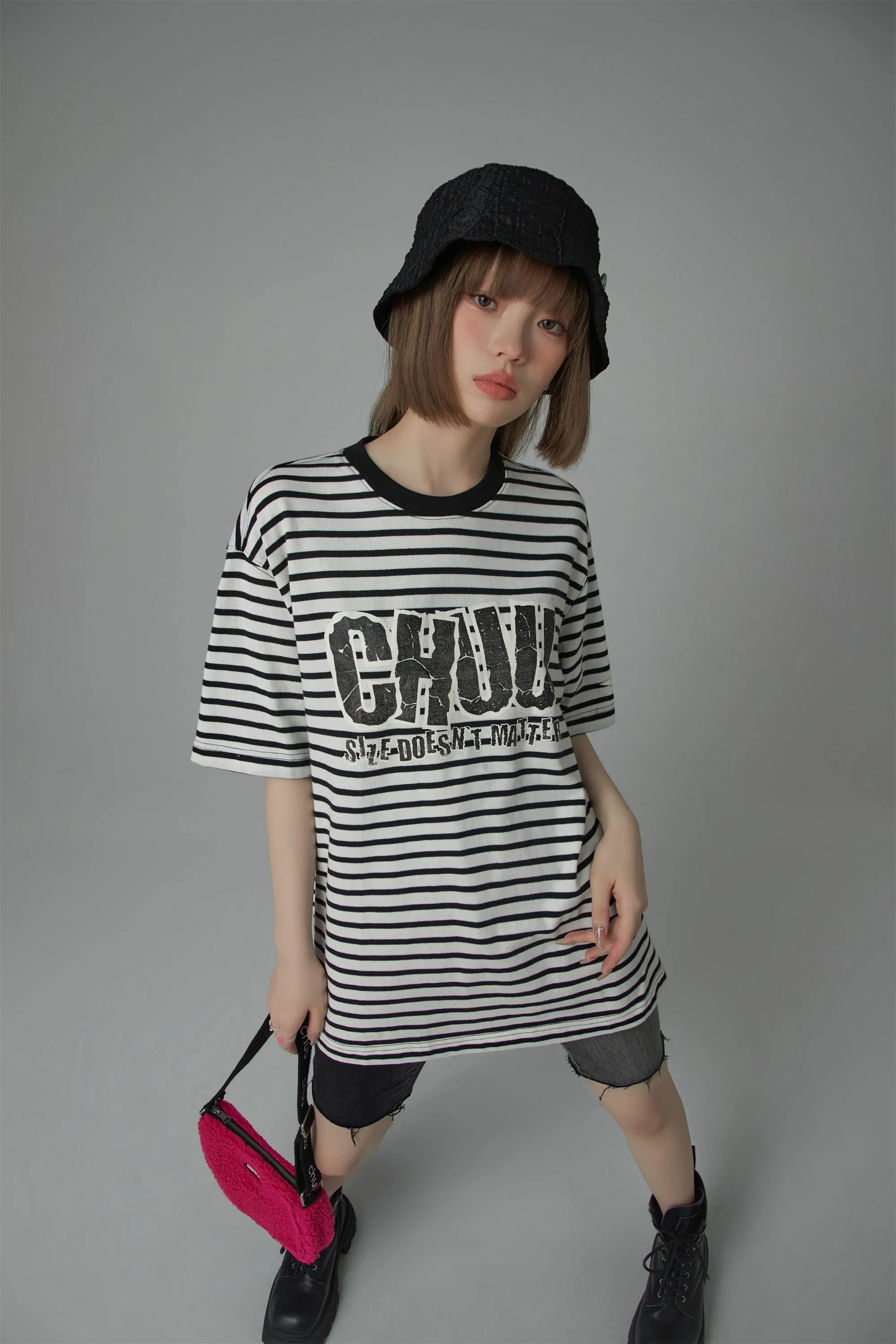 Size Doesnt Matter Striped Loose Fit T-Shirt