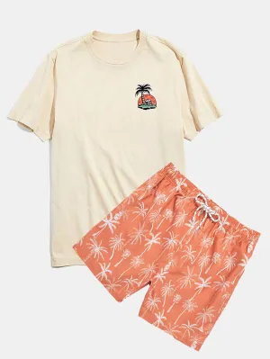 Skeleton On Vacation Graphic T-Shirts & Palm Tree Print Swim Shorts