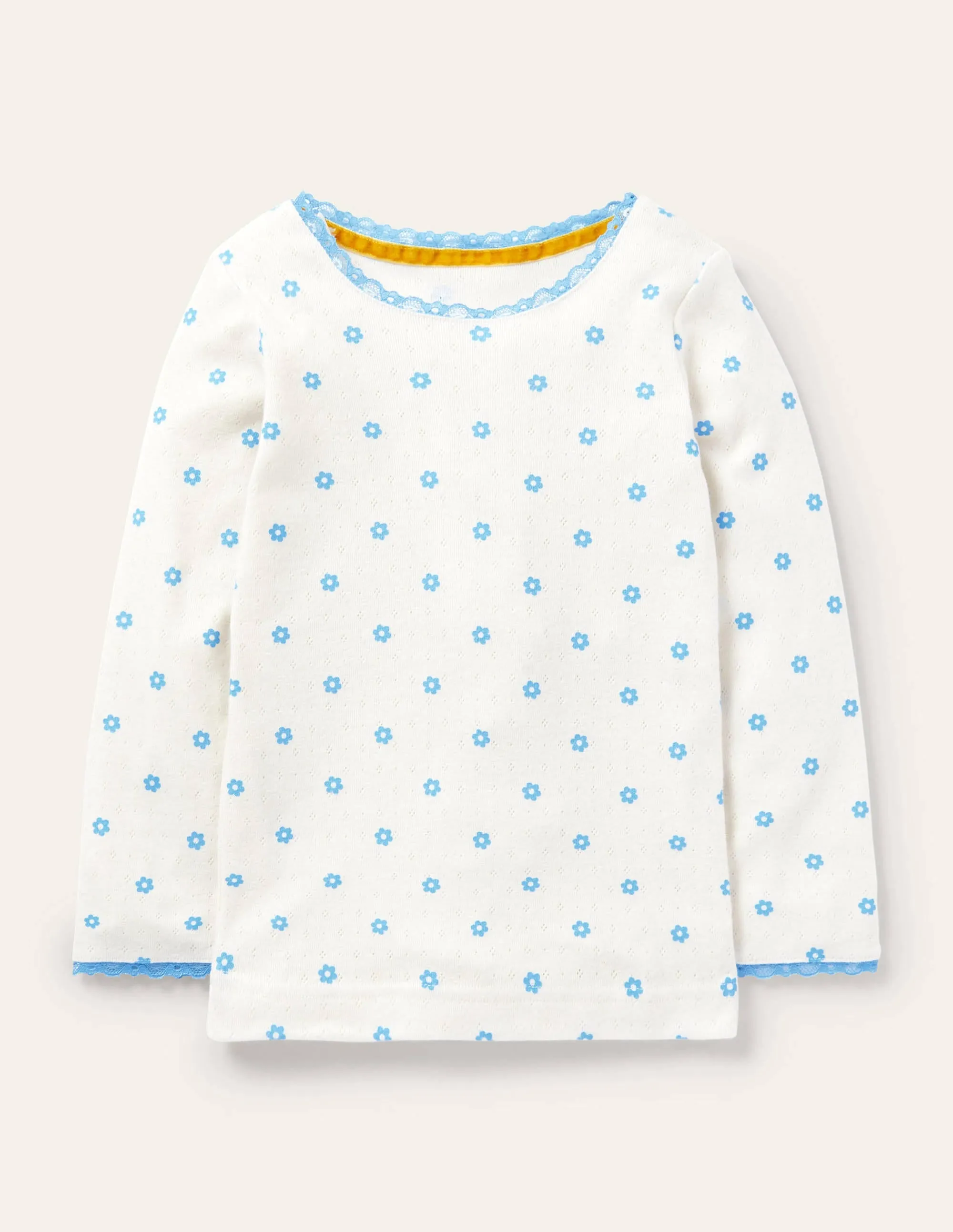 Supersoft Pointelle T-shirt-Ivory Blue Geo Flower